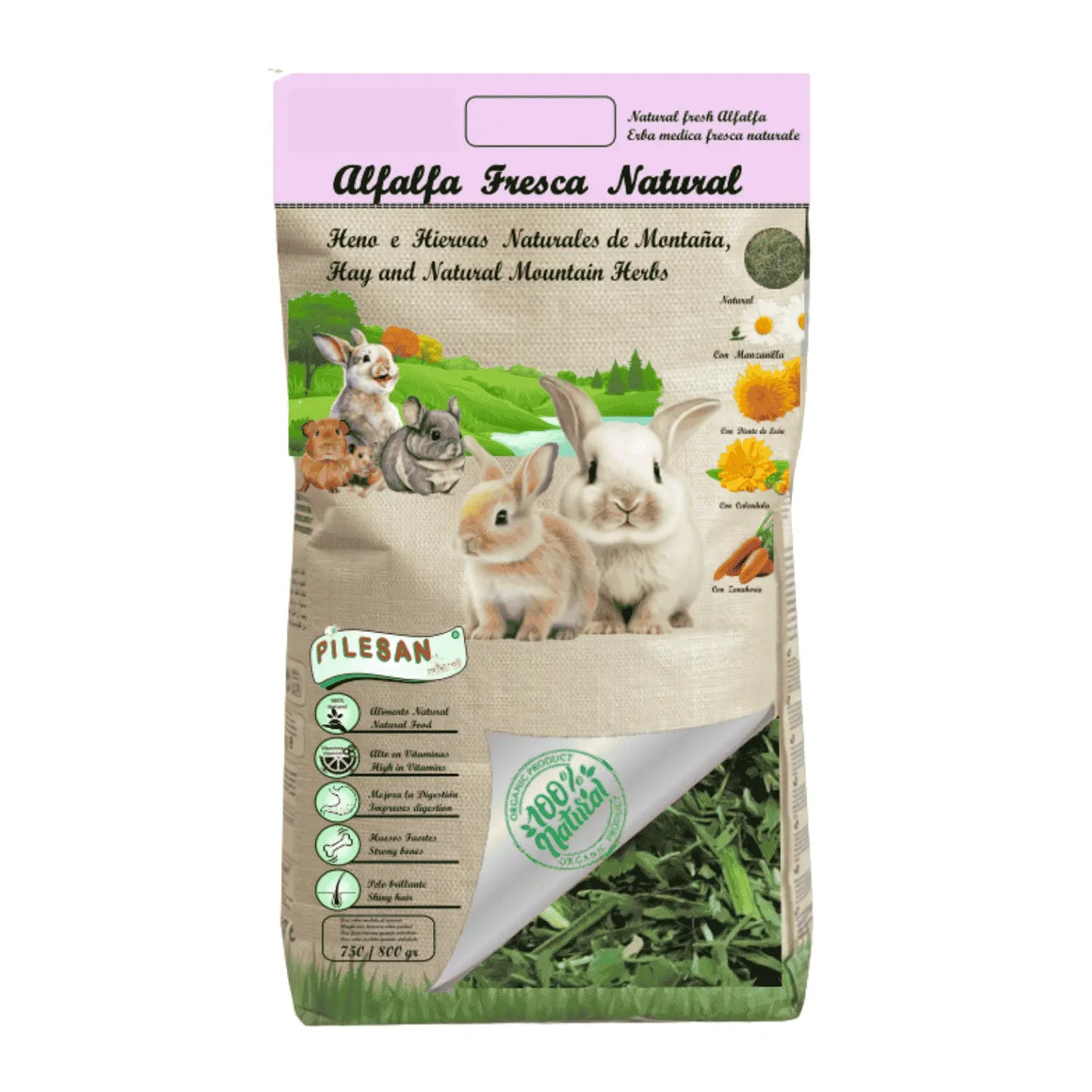 Alfalfa Natural 800gr Pilesan al mejor precio -todoastorenimal.com