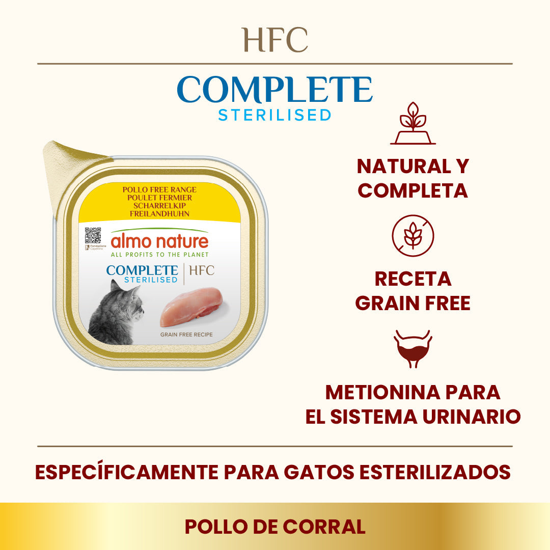 Almo Nature HFC Complete Sterilized Pollo de Corral Tarrina Comida Húmeda para Gatos al mejor precio -todoastorenimal.com