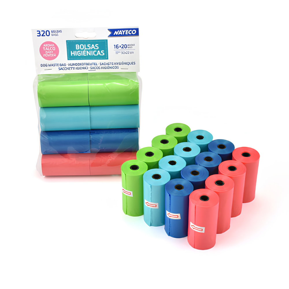 Bolsas Higiénicas 16 Rollos de 20 Bolsas Aroma Talco al mejor precio -todoastorenimal.com