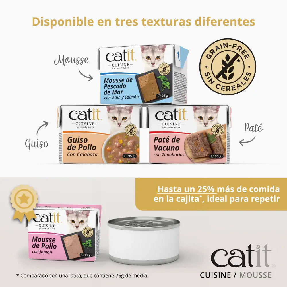Catit Cuisine Mousse de Pollo con Jamón 90 g al mejor precio -todoastorenimal.com
