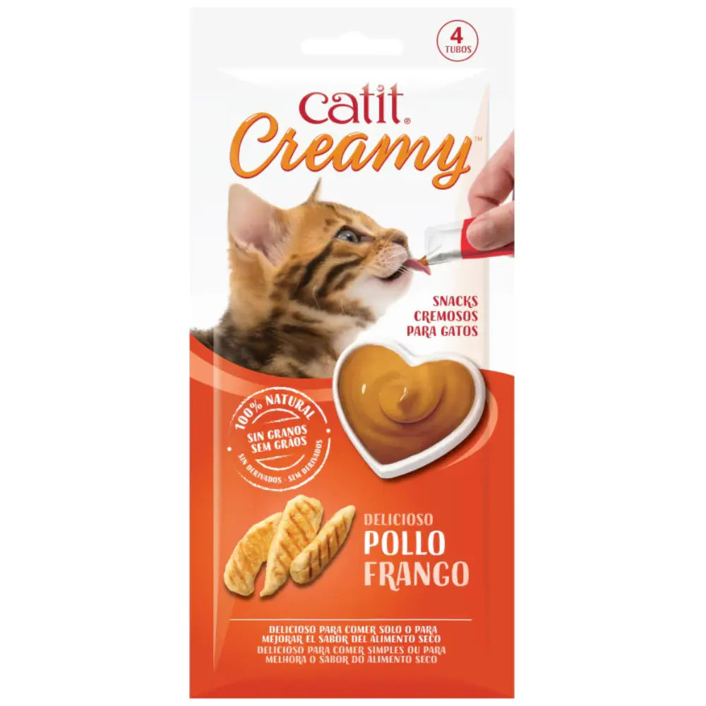 Catit Snack Gatos Creamy Liquido Pollo 4X10 g al mejor precio -todoastorenimal.com