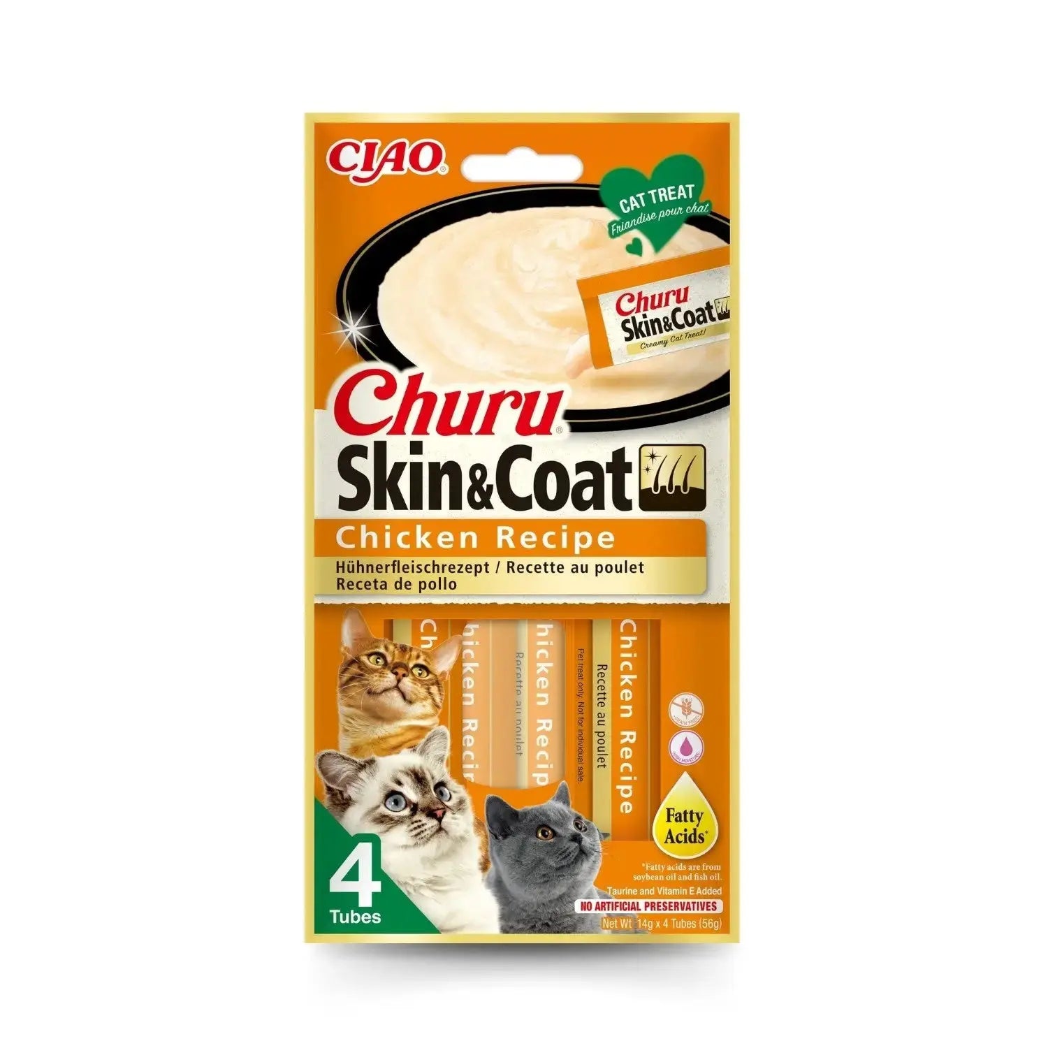 Churu CAT Skin & Coat Pack 4x14 g | Snack Líquido para Gatos al mejor precio -todoastorenimal.com