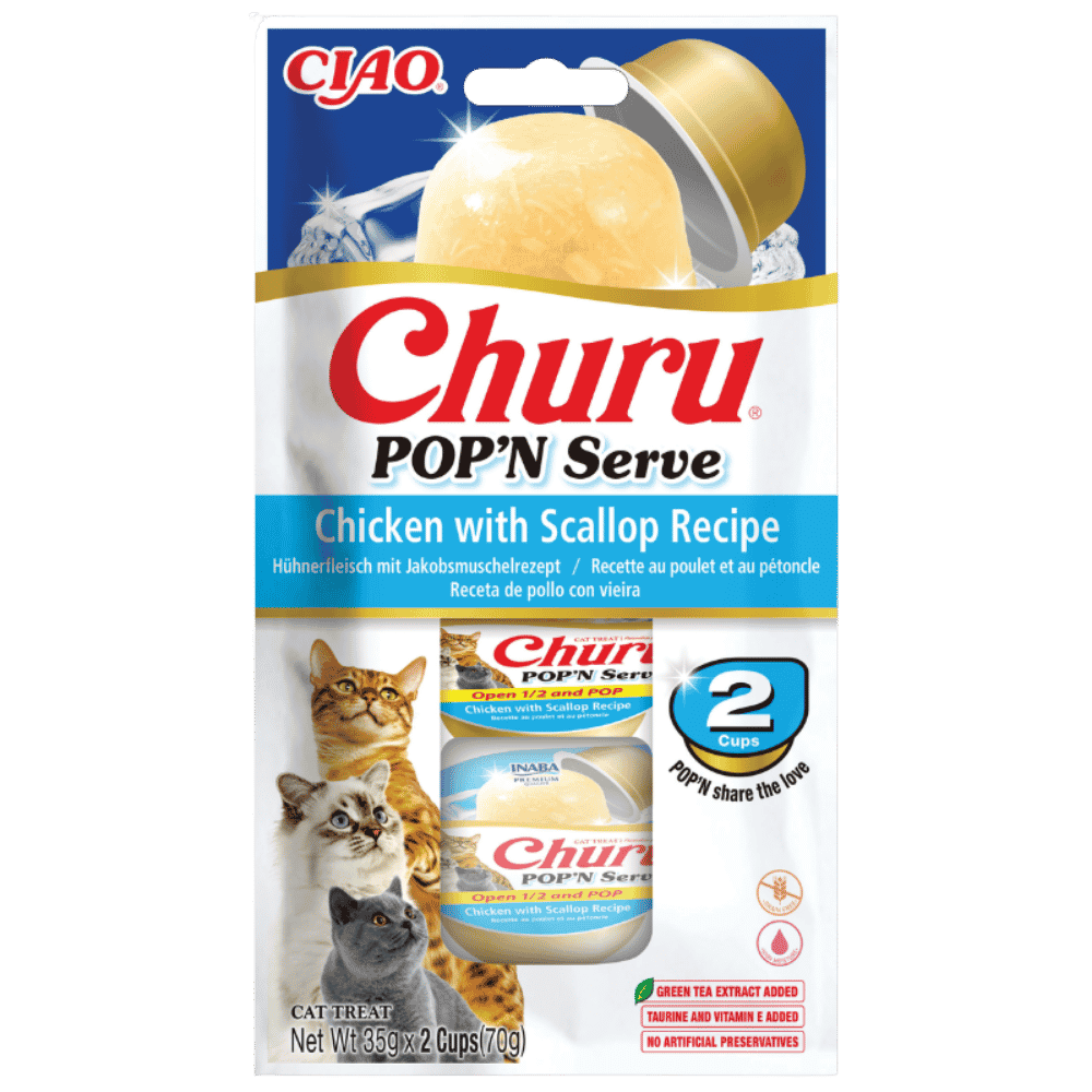 Churu Pop'N Serve Pollo con Vieiras Snack para Gatos al mejor precio -todoastorenimal.com