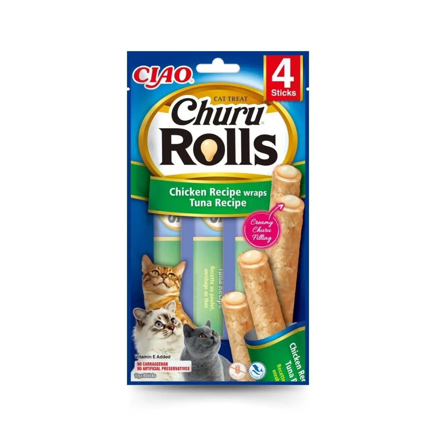 Churu Rolls Receta Pack 4x10 g | Snack para Gatos al mejor precio -todoastorenimal.com