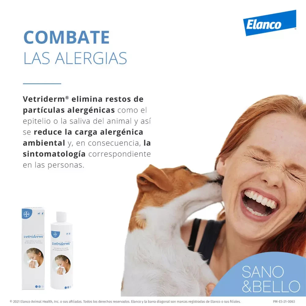 Elanco Vetriderm Antialérgico para Personas 350 ml Reduce Casos de Alergia a Mascotas al mejor precio -todoastorenimal.com
