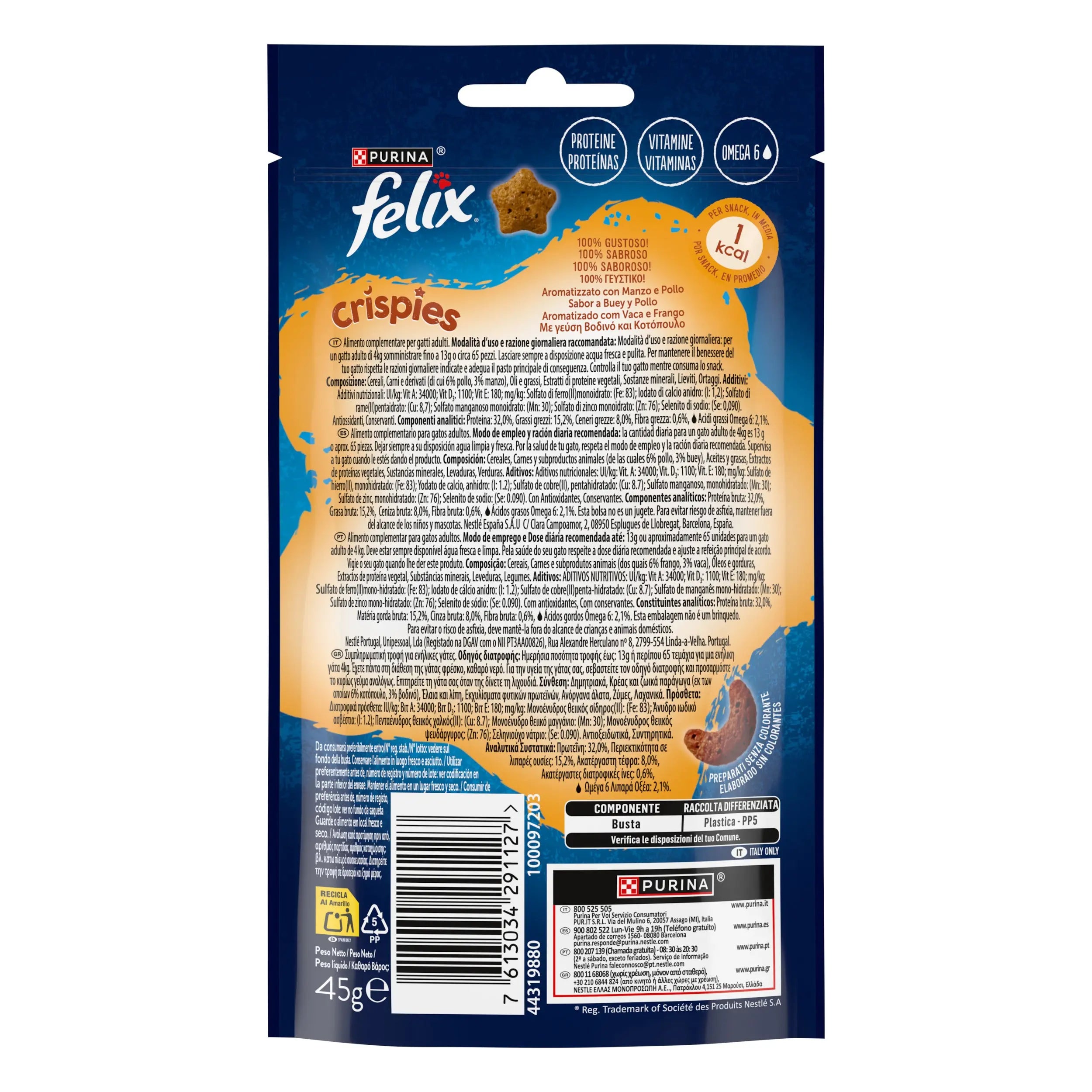 Felix Crispies Buey y Pollo 45 g al mejor precio -todoastorenimal.com