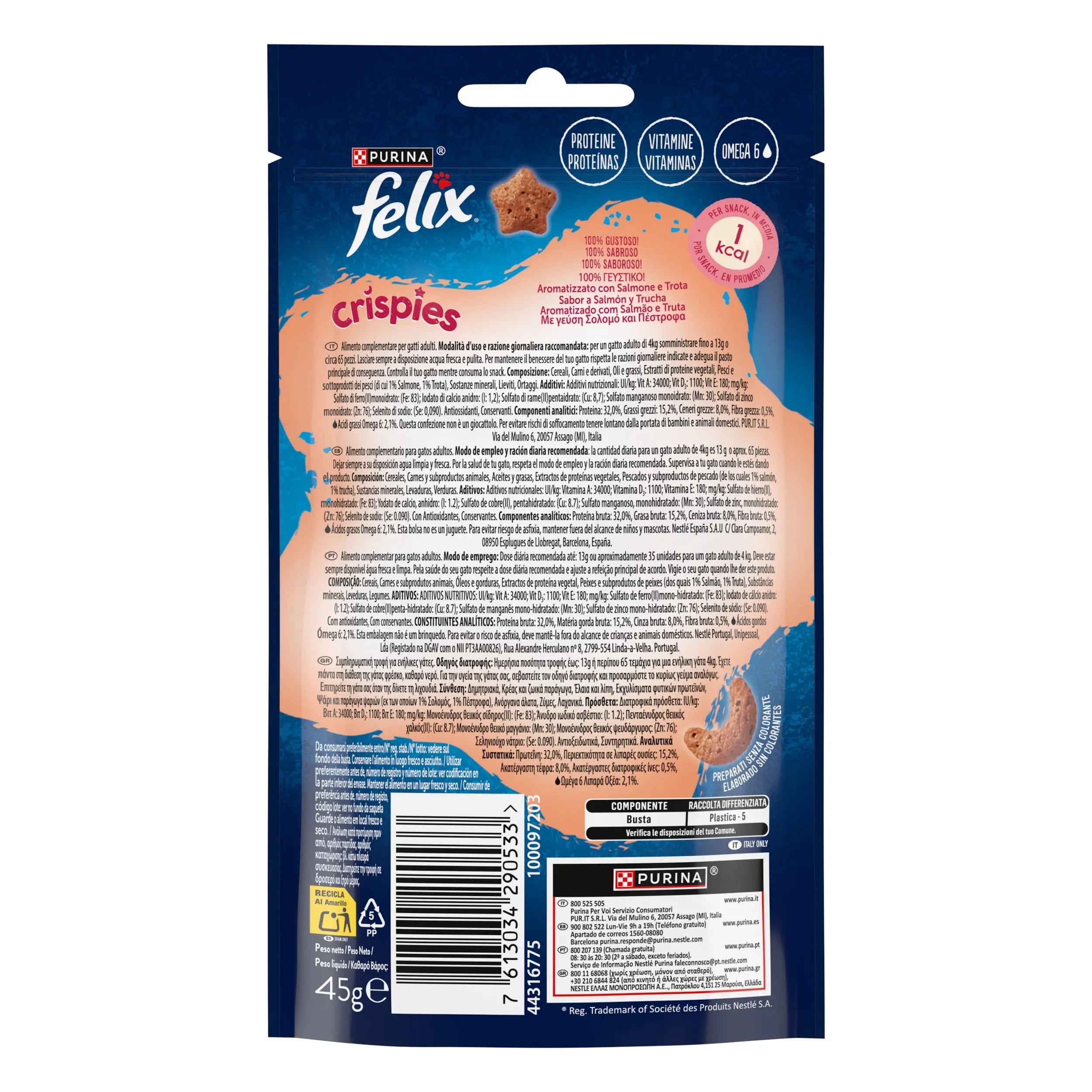 Felix Crispies Salmón & Trucha 45 g al mejor precio -todoastorenimal.com