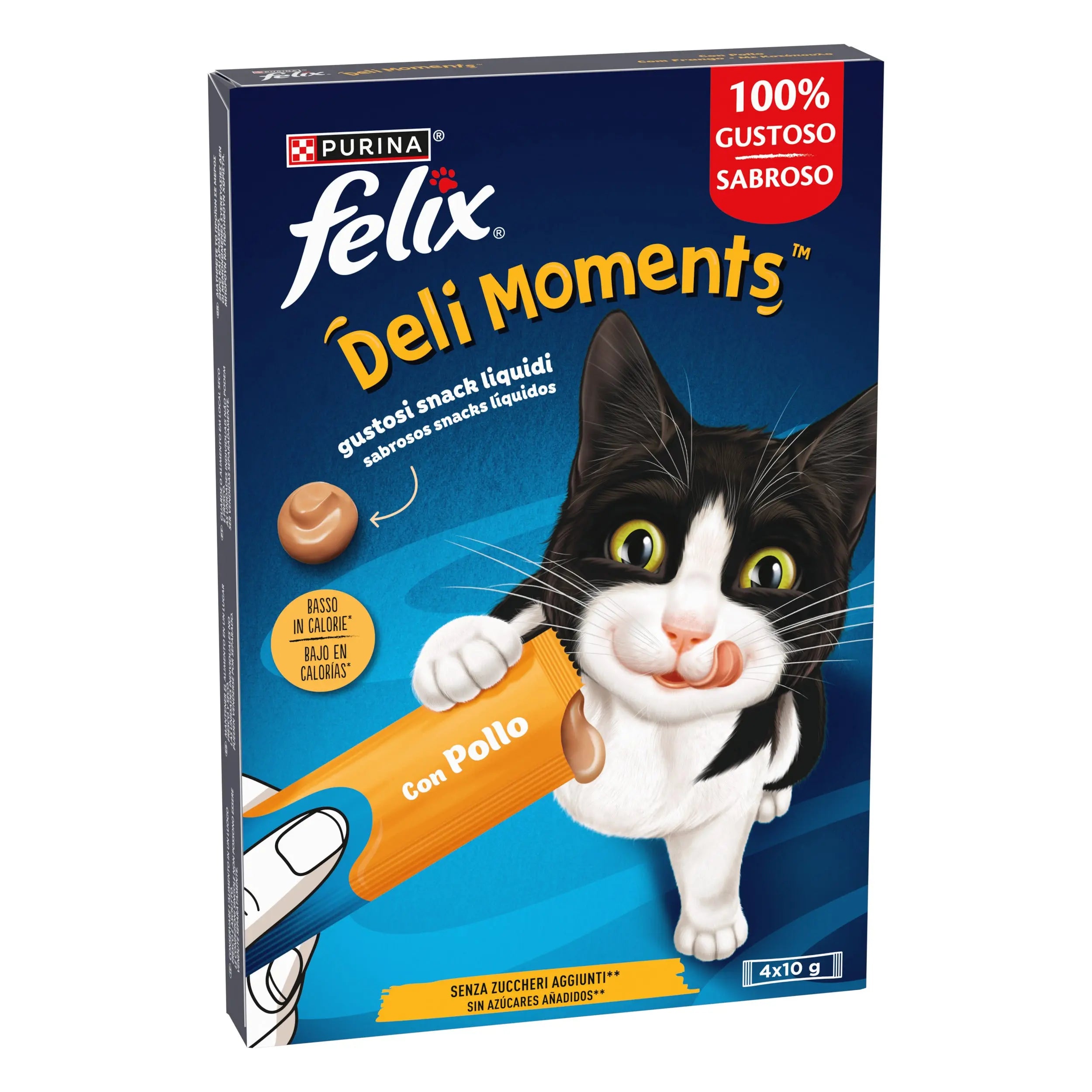 Felix Deli Moments Pack 4x10 g - Snack Líquido para Gatos | Pollo, Salmón o Pato al mejor precio -todoastorenimal.com