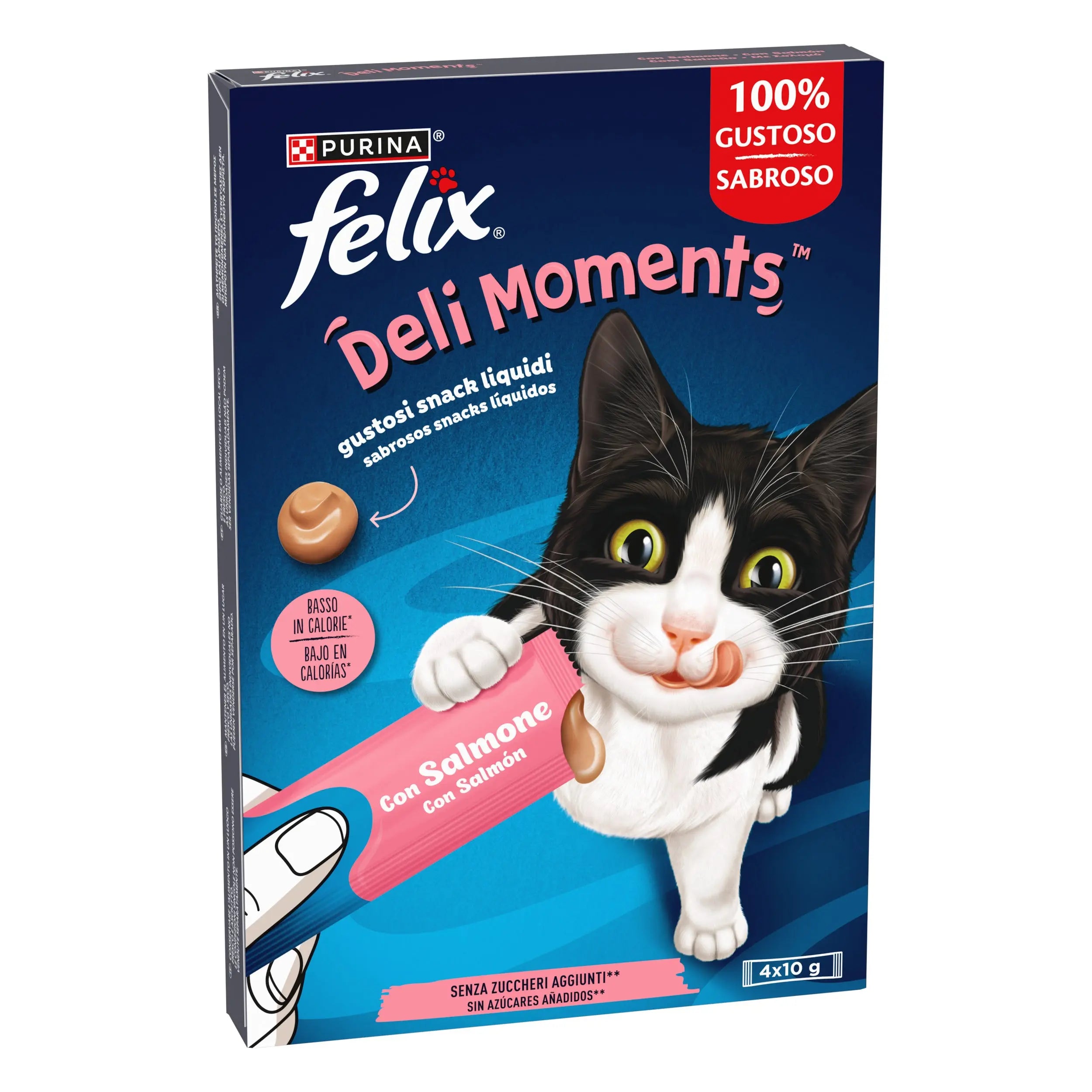 Felix Deli Moments Pack 4x10 g - Snack Líquido para Gatos | Pollo, Salmón o Pato al mejor precio -todoastorenimal.com