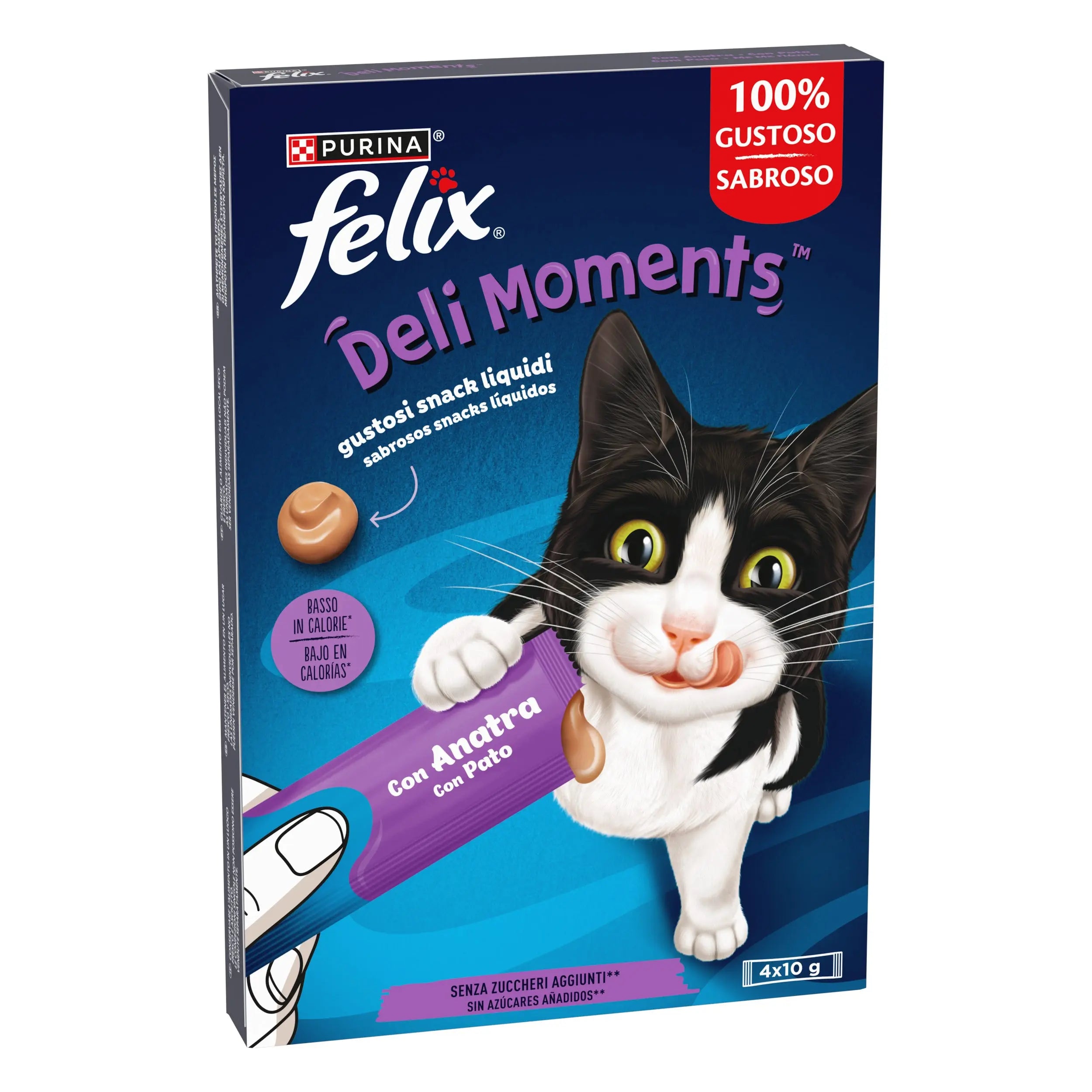 Felix Deli Moments Pack 4x10 g - Snack Líquido para Gatos | Pollo, Salmón o Pato al mejor precio -todoastorenimal.com