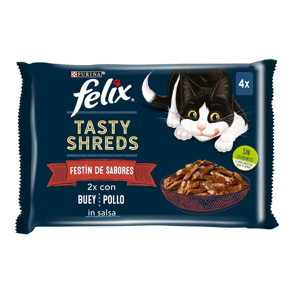 Felix Tasty Shreds Carnes Pack 4x80 g Húmeda para Gatos al mejor precio -todoastorenimal.com