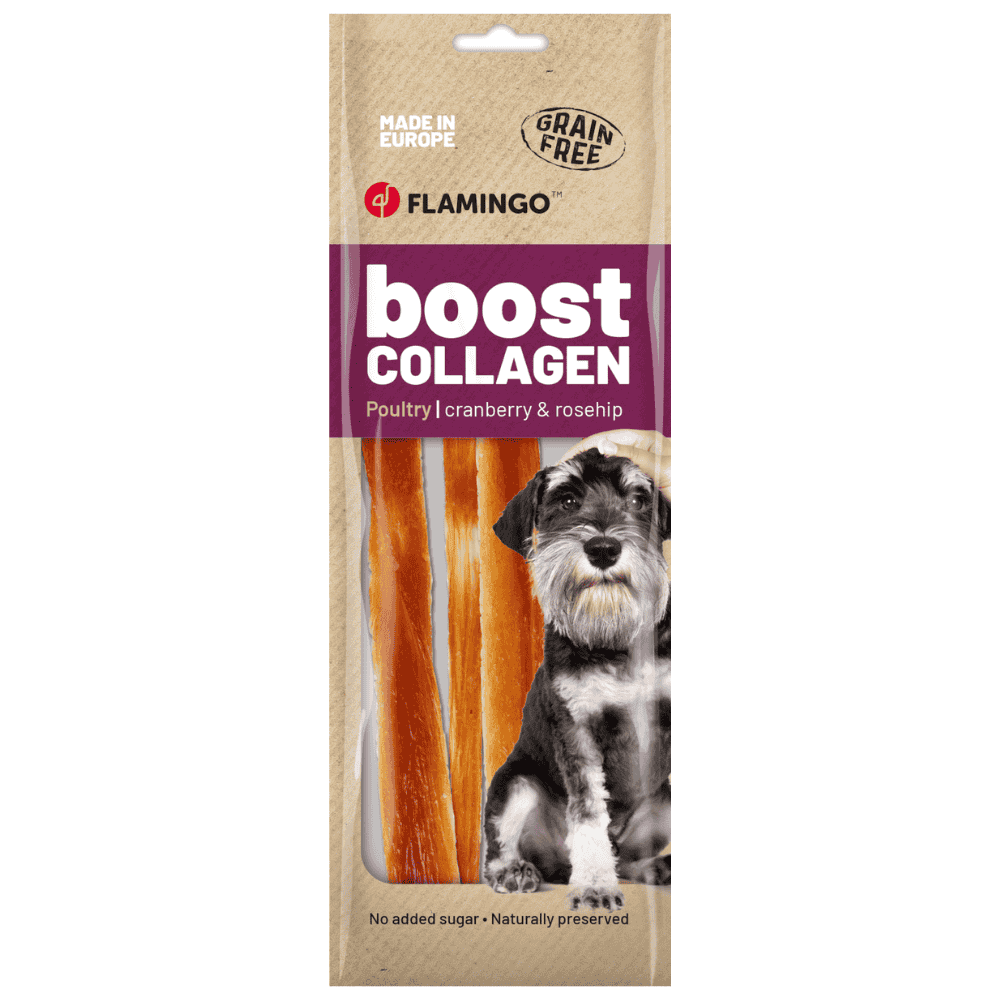 Flamingo Boost Tiras con Pollo y Colágeno Snack Natural para Perros al mejor precio -todoastorenimal.com