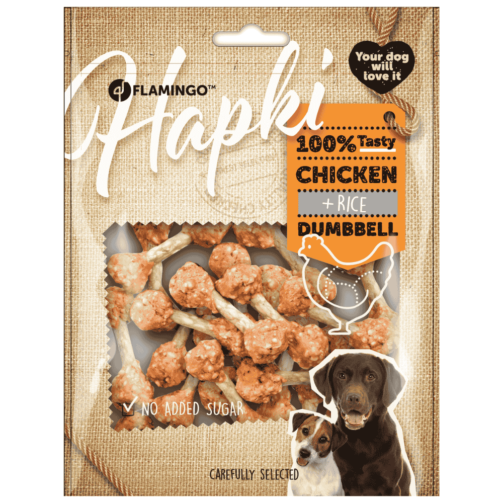 Flamingo Hapki Mancuernas de Pollo y Arroz Snack para Perros al mejor precio -todoastorenimal.com