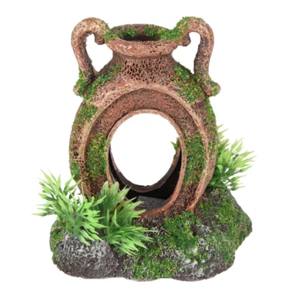 Flamingo Vasija Marrón con Planta Decoración para Acuarios al mejor precio -todoastorenimal.com