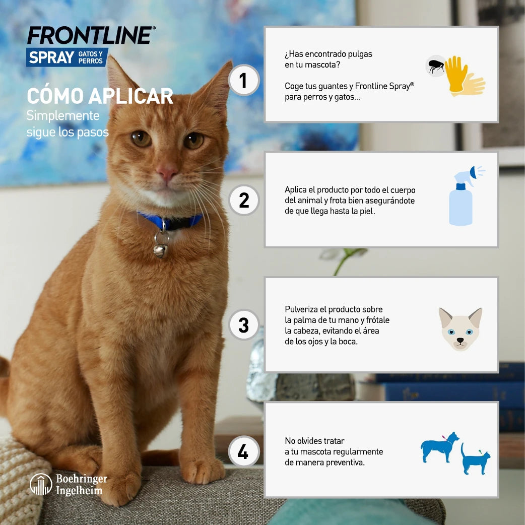 Frontline Spray Antiparasitario para Perros y Gatos | Elimina Pulgas, Garrapatas y Piojos al mejor precio -todoastorenimal.com
