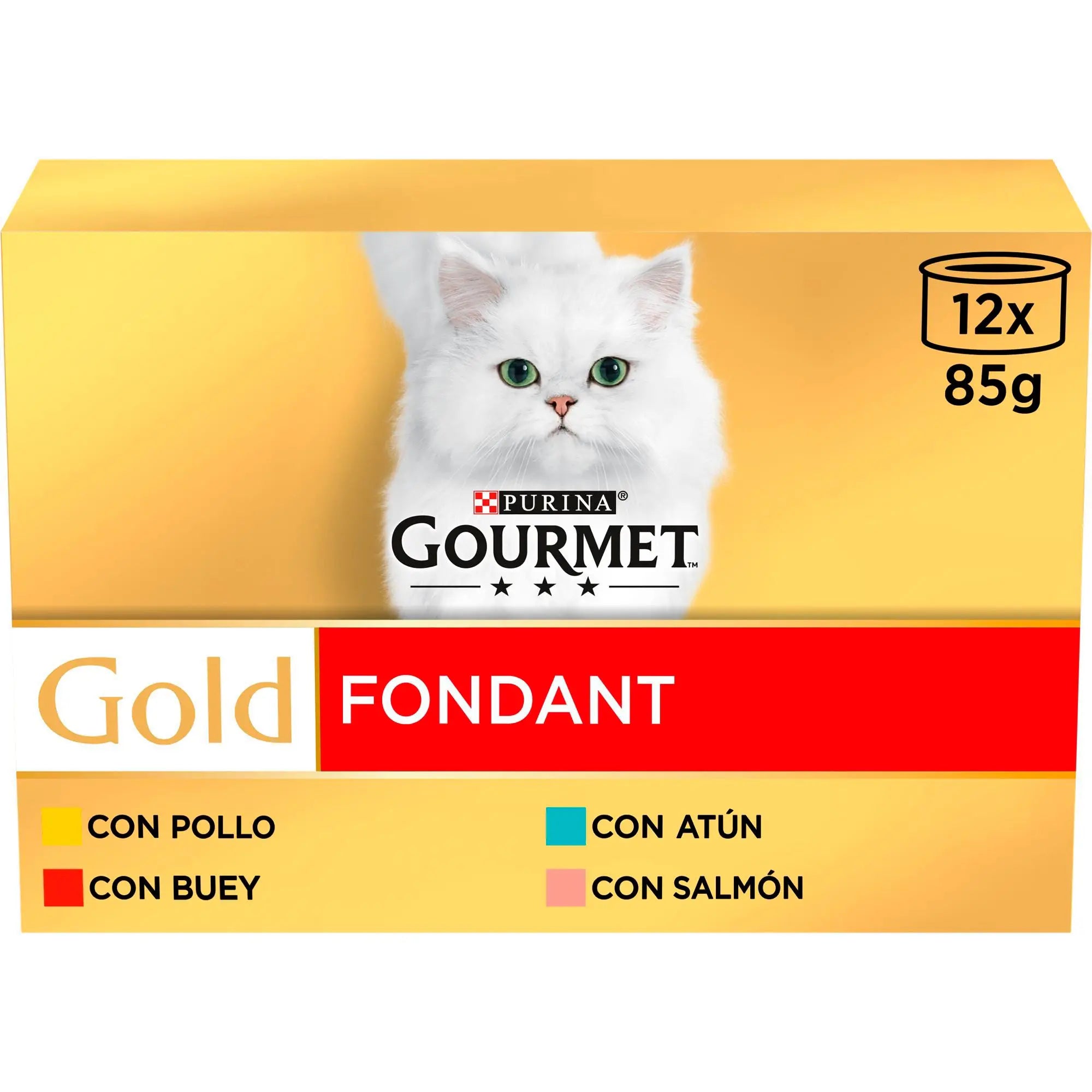 Gourmet Gold Fondant Pollo, Buey, Atún y Salmón Pack 12x85 g al mejor precio -todoastorenimal.com