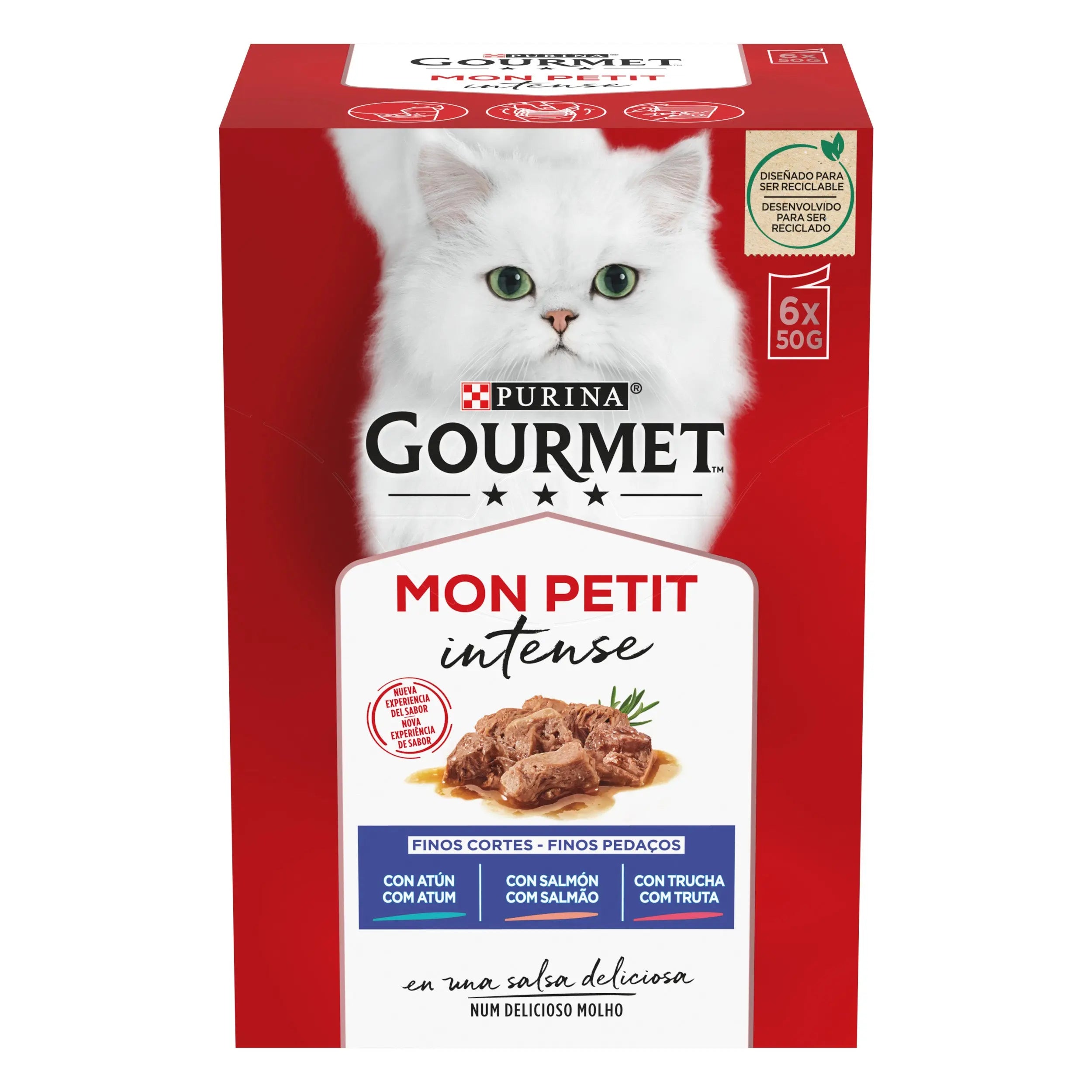 Gourmet Mon Petit Atún, Salmón y Trucha Pack 6x50 g al mejor precio -todoastorenimal.com
