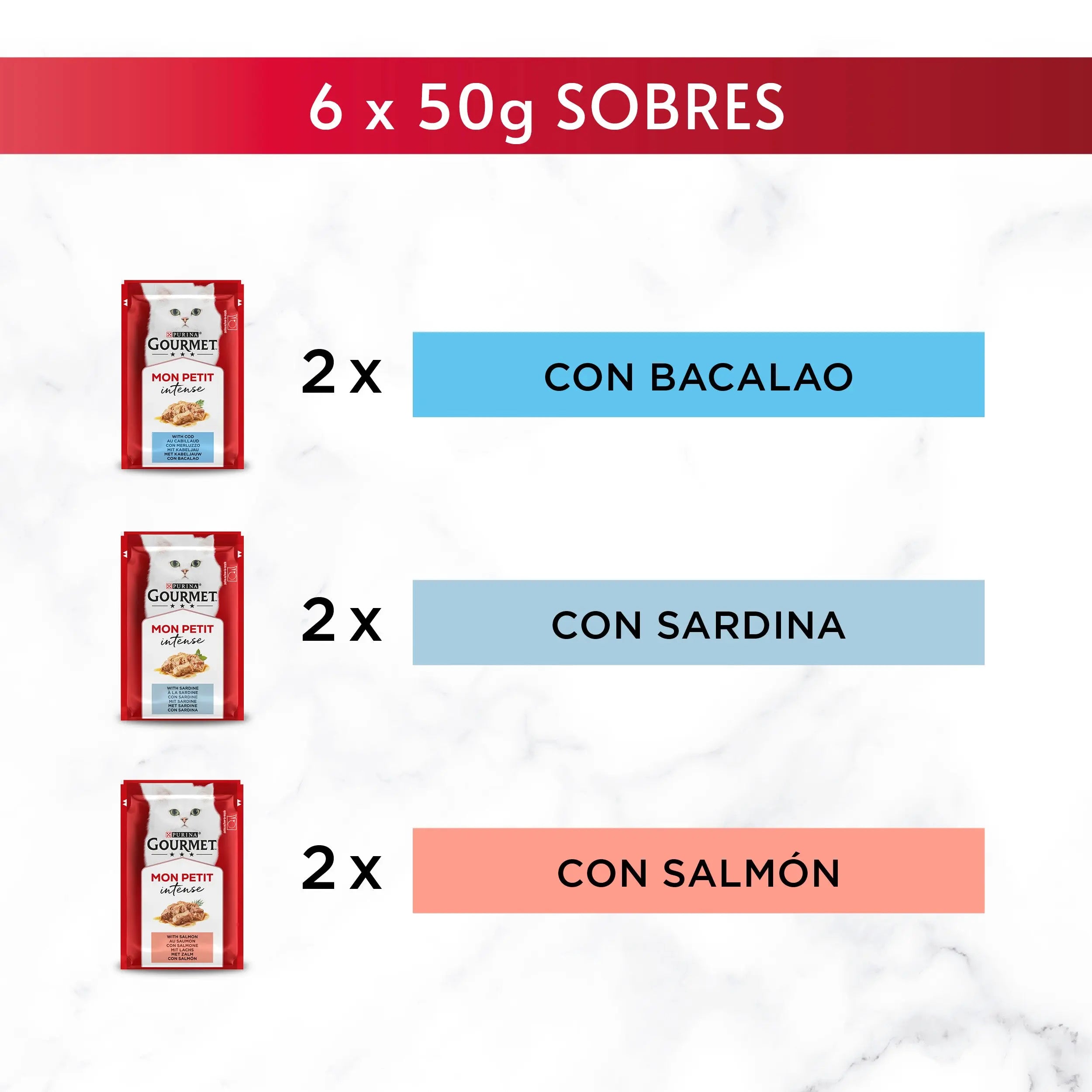 Gourmet Mon Petit Bacalao, Sardina&Salmón Pack 6X50 g al mejor precio -todoastorenimal.com