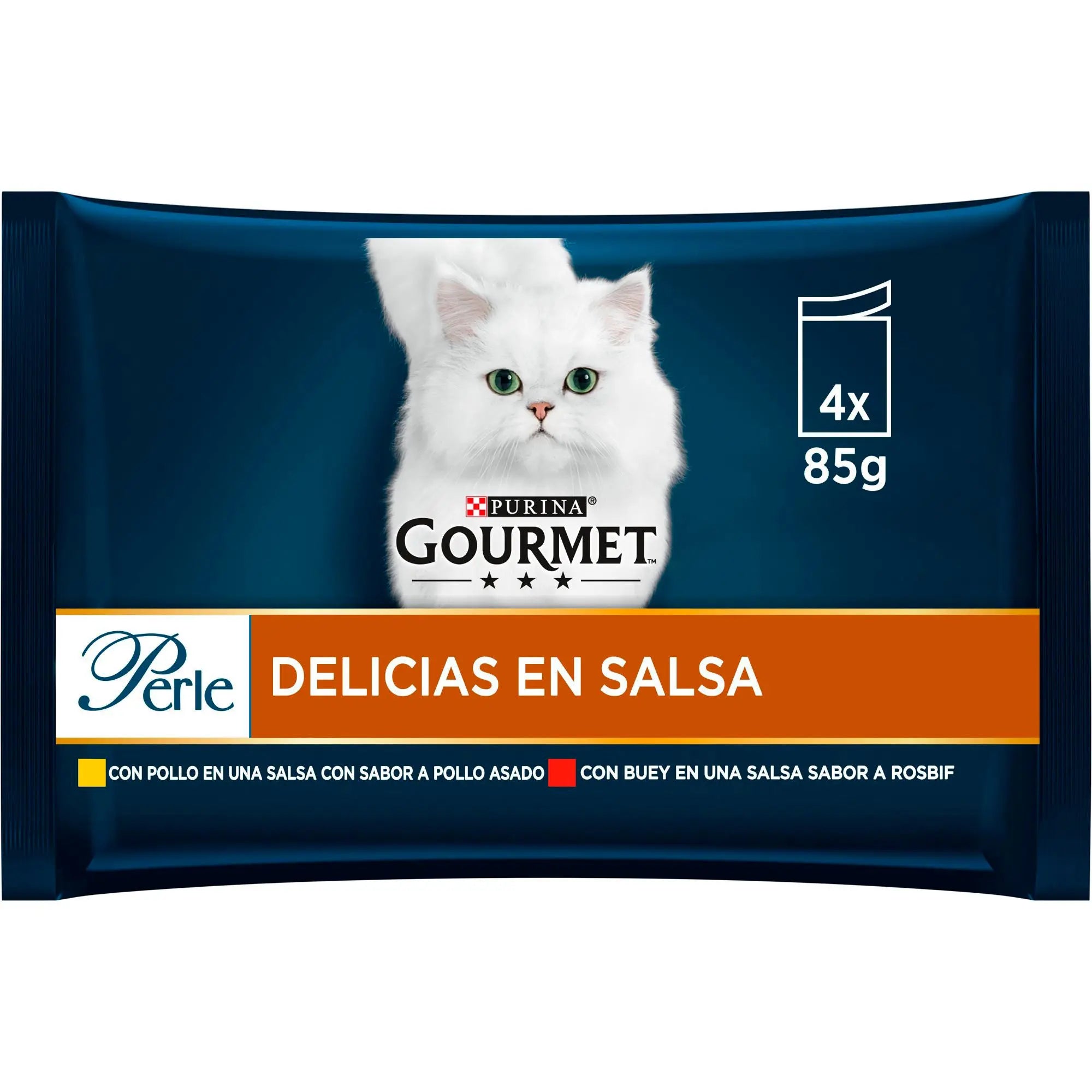 Gourmet Perle Delicias En Salsa Pollo Buey Pack 4x85 g al mejor precio -todoastorenimal.com