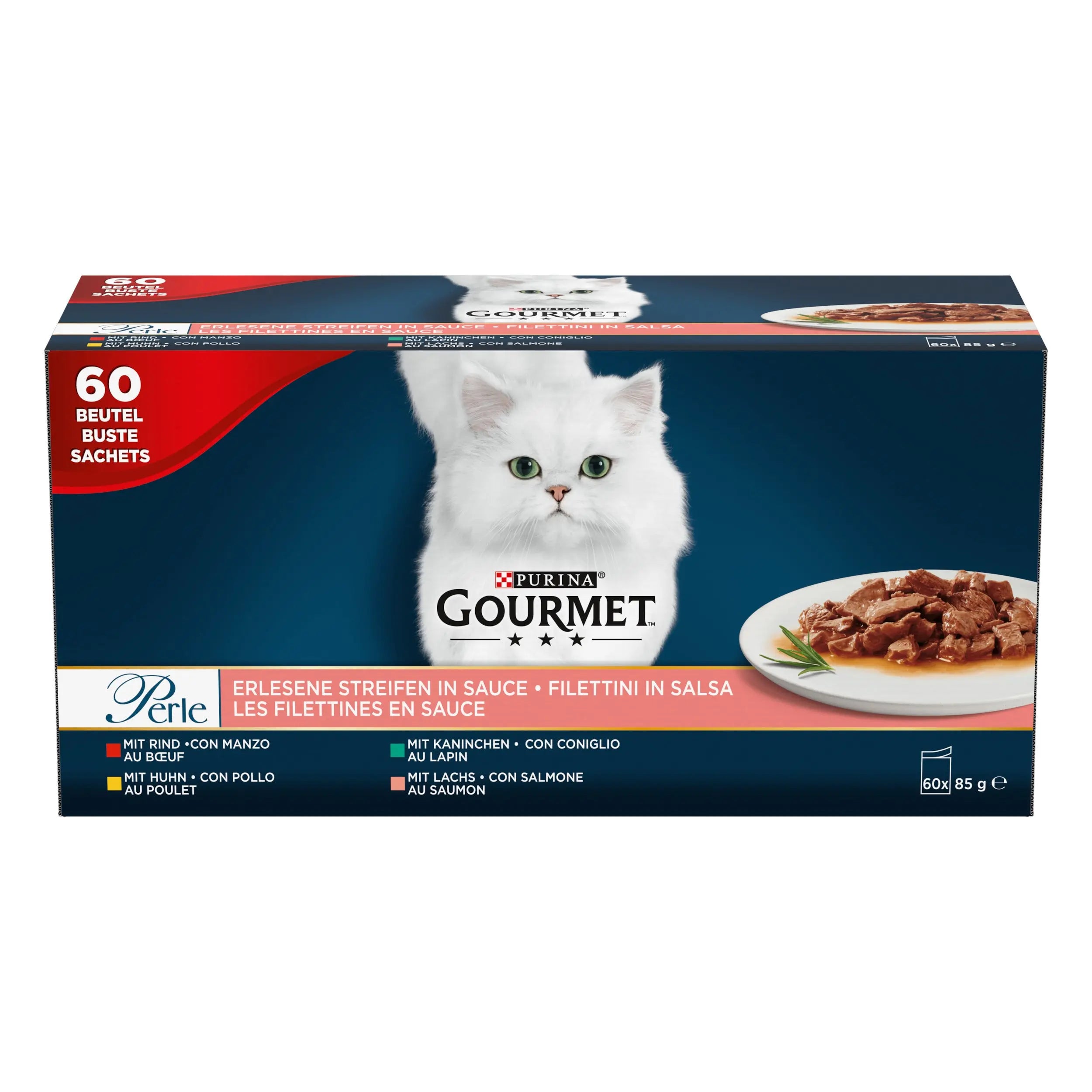 Gourmet Perle Delicias Pollo&Buey Pack 60X85 g al mejor precio -todoastorenimal.com