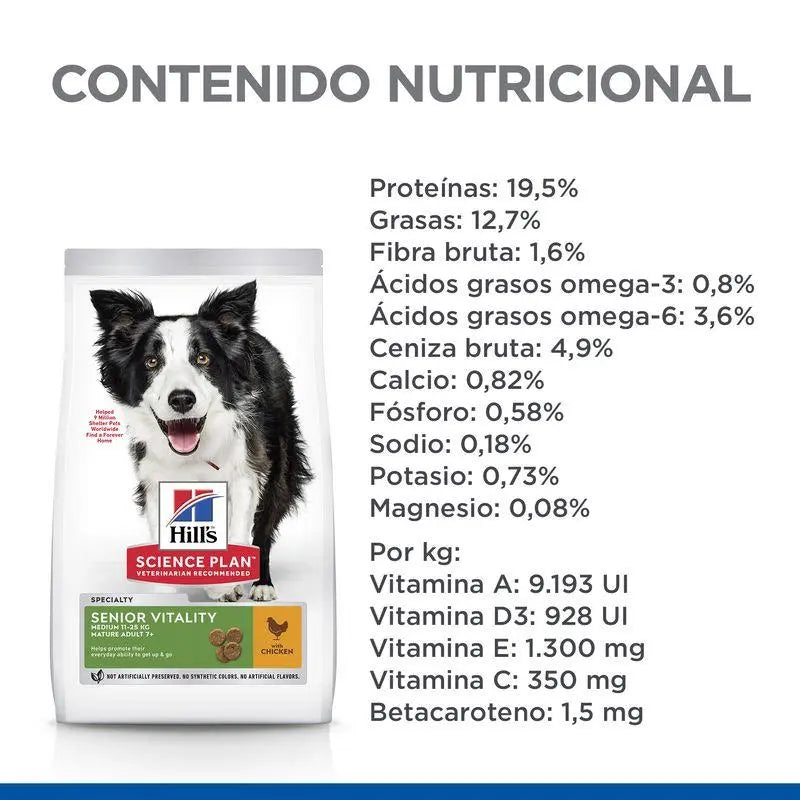 Hill'S Sp Canine Mature Adult 7+ Senior Vitality Medium Pollo 14 kg - Precios Más Baratos - Todoanimal