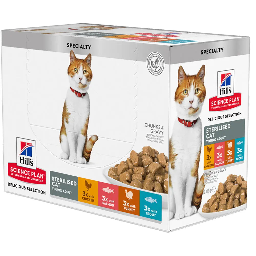 Hill's Science Plan Sterilized Young Pollo y Salmón Pack 12x85 g Comida Húmeda para Gatos Esterilizados al mejor precio -todoastorenimal.com