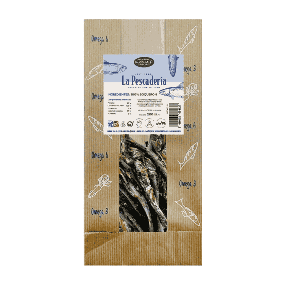 Hobbitalf La Pescadería Boquerones 200 g Snack 100% Natural para Perros al mejor precio -todoastorenimal.com