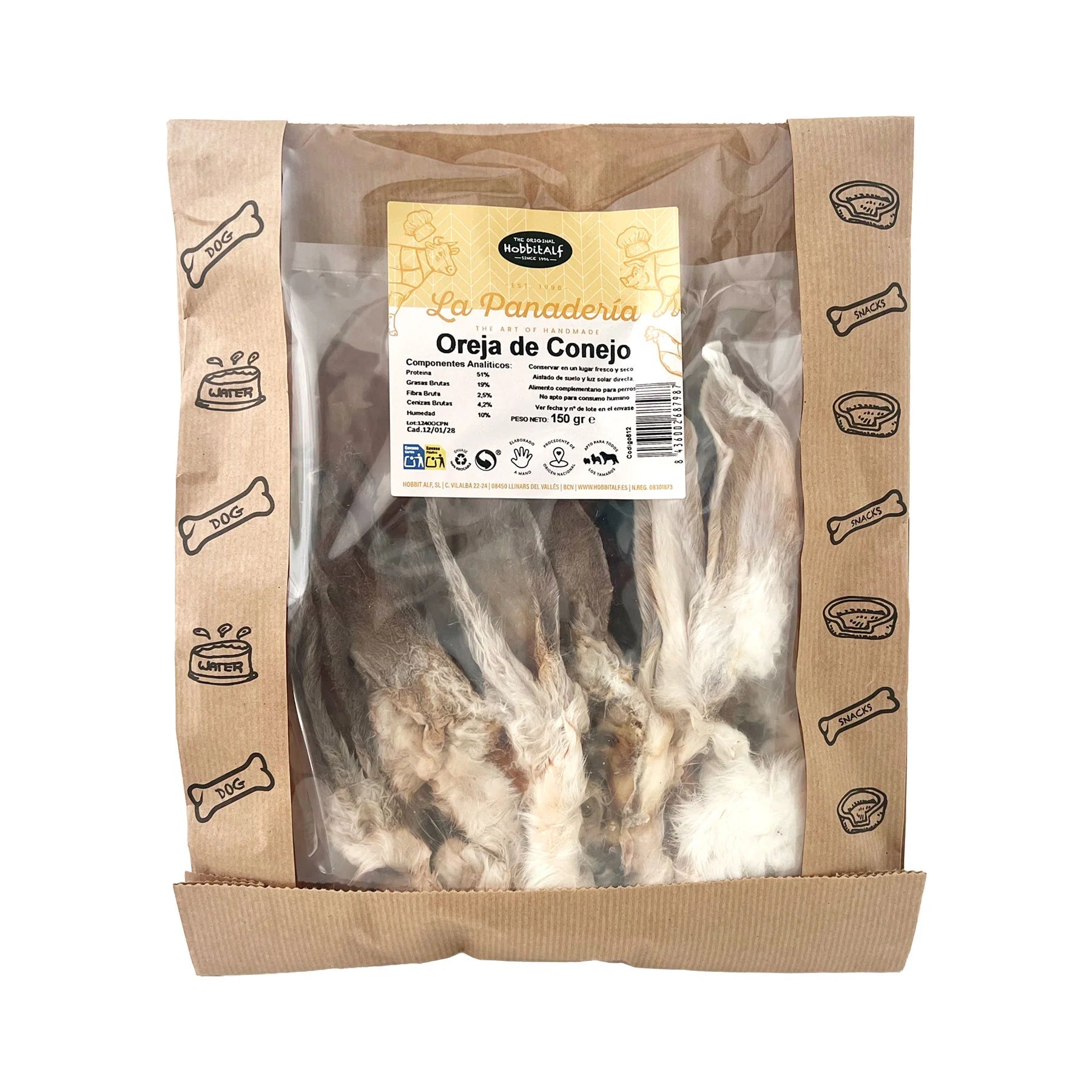 Hobbitalf Oreja de Conejo con Pelo Snack Natural para Perros al mejor precio -todoastorenimal.com