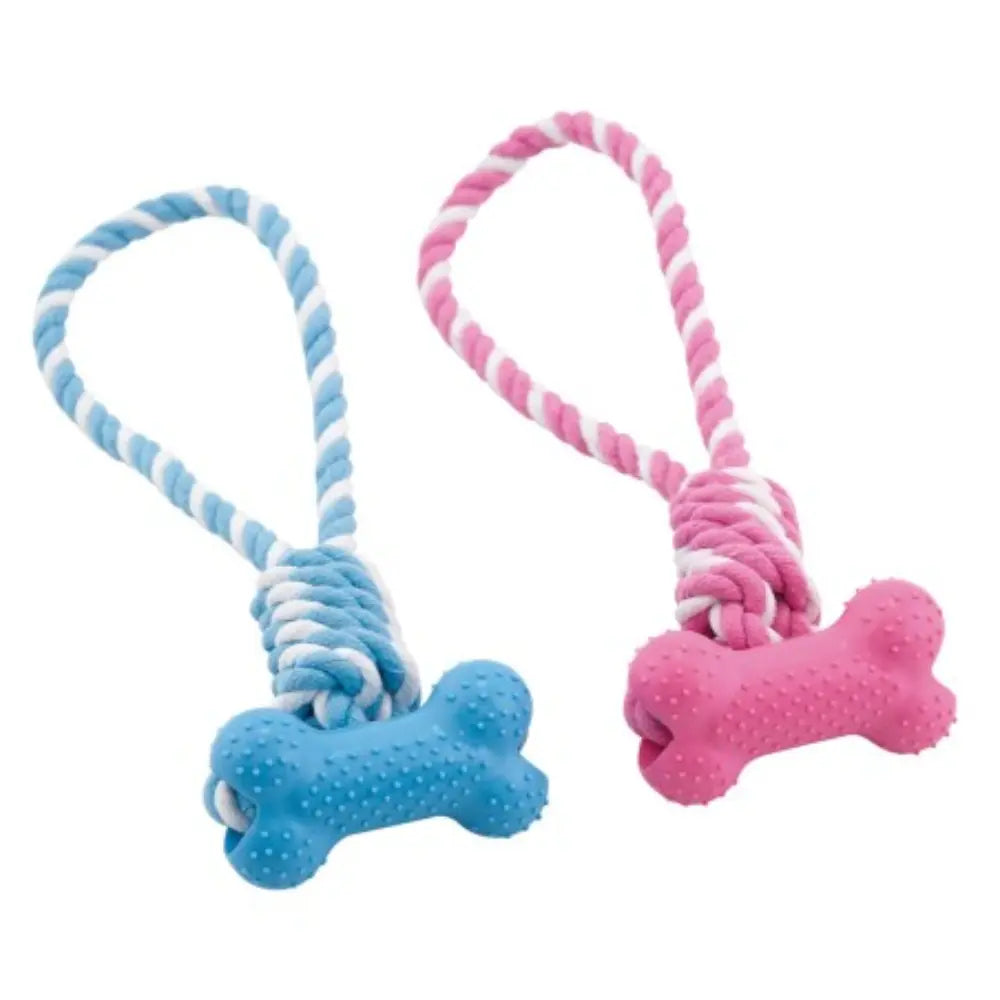 Juguete Perro Hueso Horizontal con Cuerda Bicolor 30 cm al mejor precio -todoastorenimal.com