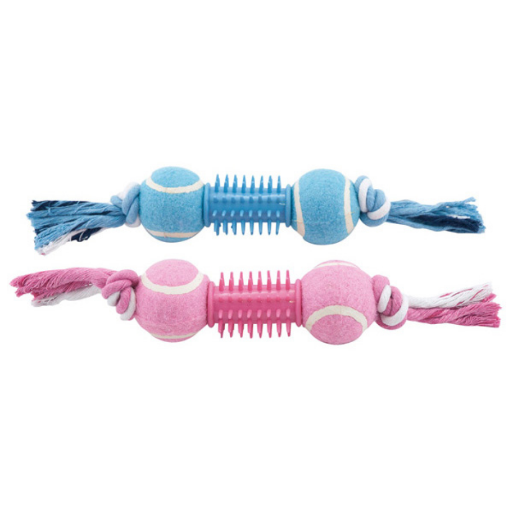 Juguete Perro Tubo+2 Pelotas Tenis Bicolor 28 cm al mejor precio -todoastorenimal.com