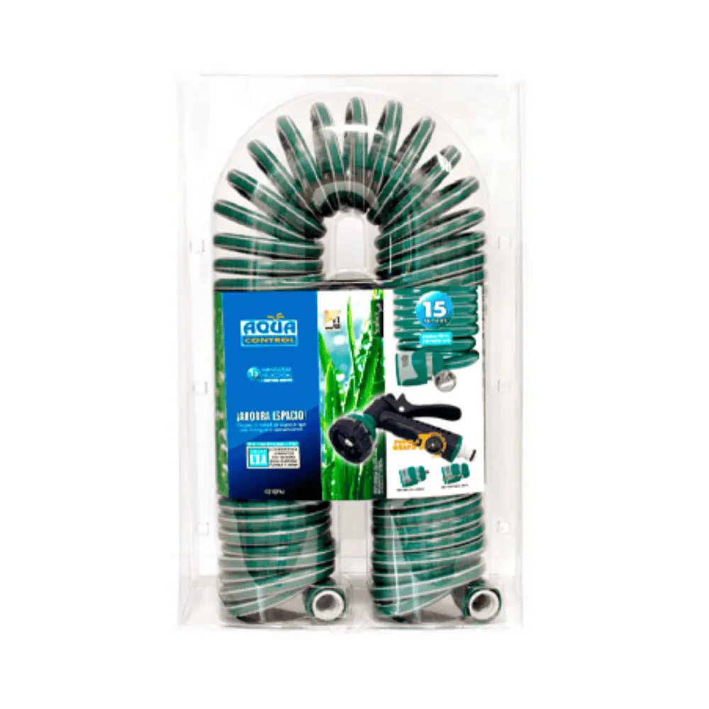 Manguera Helicoidal E.V.A 15 metros + Pistola 7 Posiciones Aqua Control al mejor precio -todoastorenimal.com