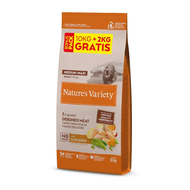 Nature'S Variety No Grain Adult Medium Maxi Pollo Pienso Sin Cereales para Perros al mejor precio -todoastorenimal.com