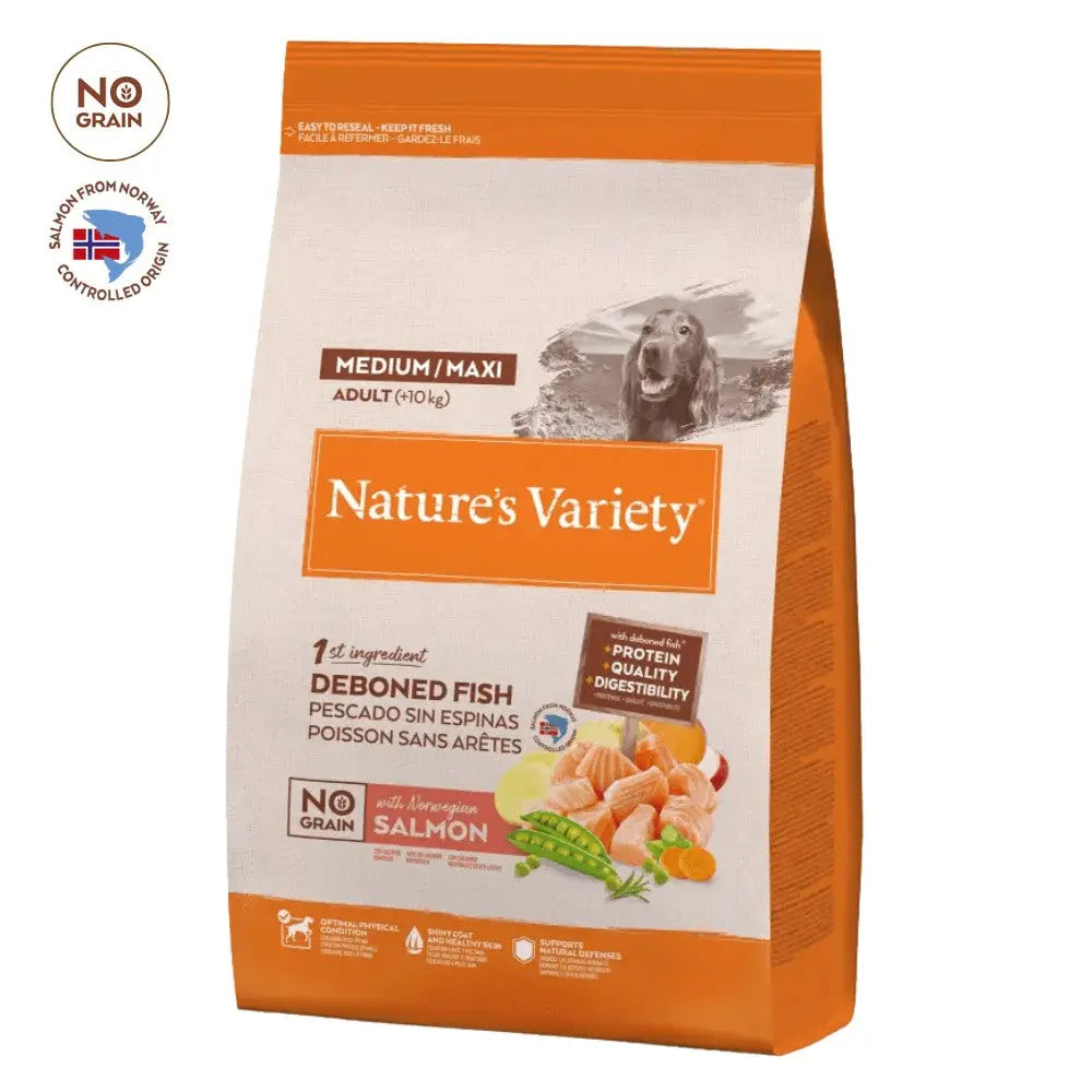 Nature'S Variety No Grain Adult Medium Maxi Salmón Noruego al mejor precio -todoastorenimal.com