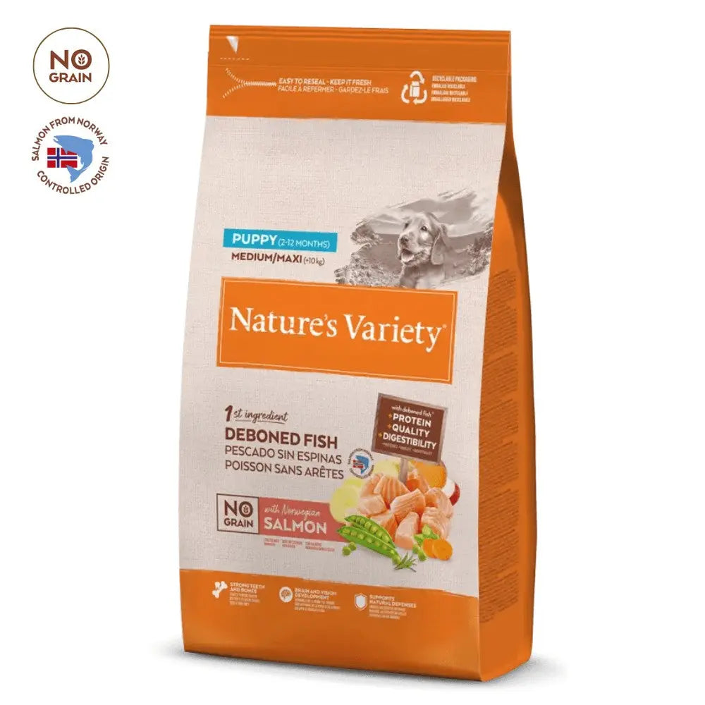 Nature'S Variety No Grain Puppy Junior Salmón Noruego Medium Maxi al mejor precio -todoastorenimal.com