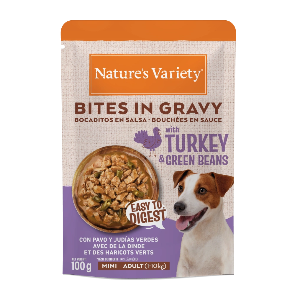 Nature's Variety Bocaditos en Salsa Pavo y Judías Verdes Comida Húmeda para Perros Mini al mejor precio -todoastorenimal.com