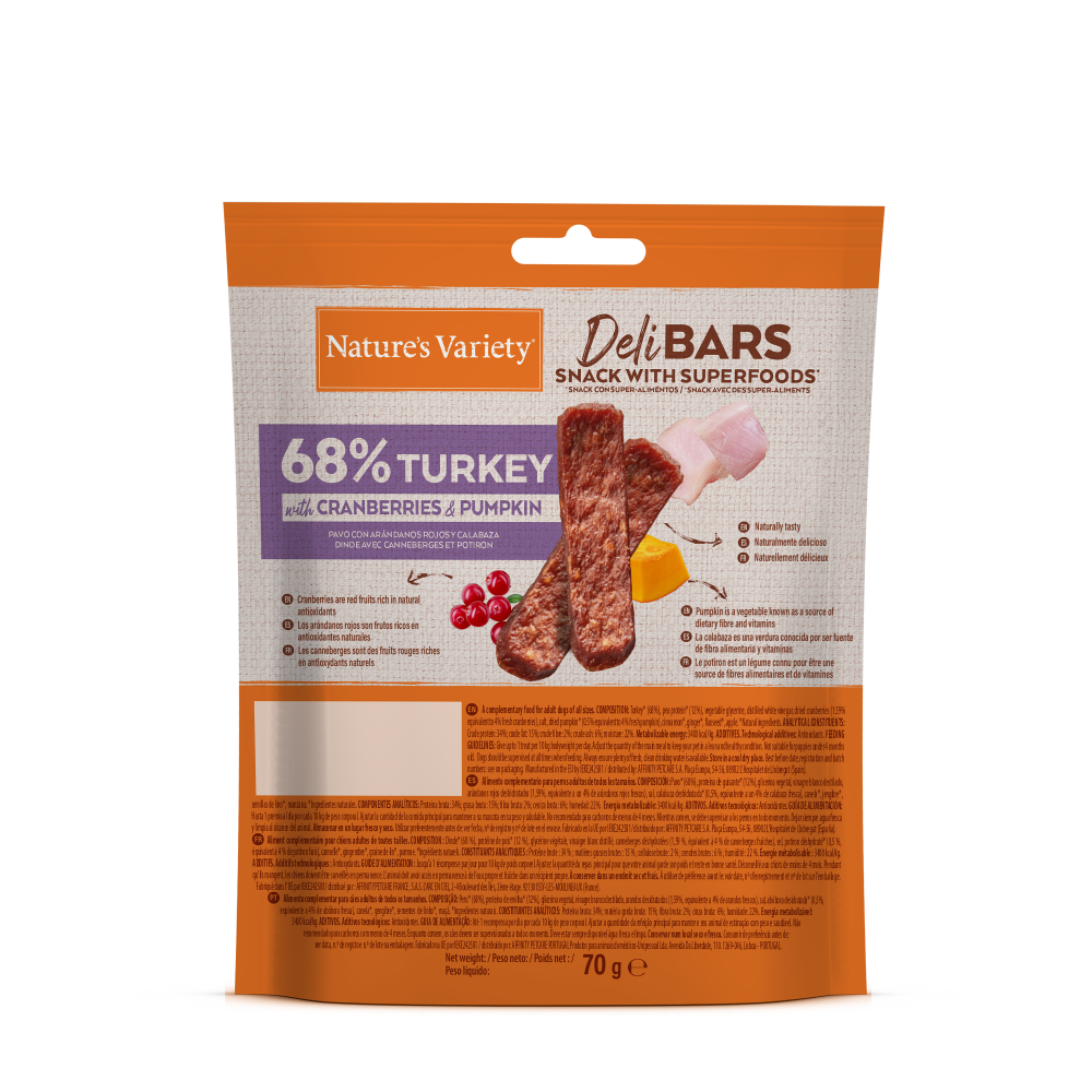 Nature's Variety DeliBars Superfood Pavo Snack para Perros al mejor precio -todoastorenimal.com