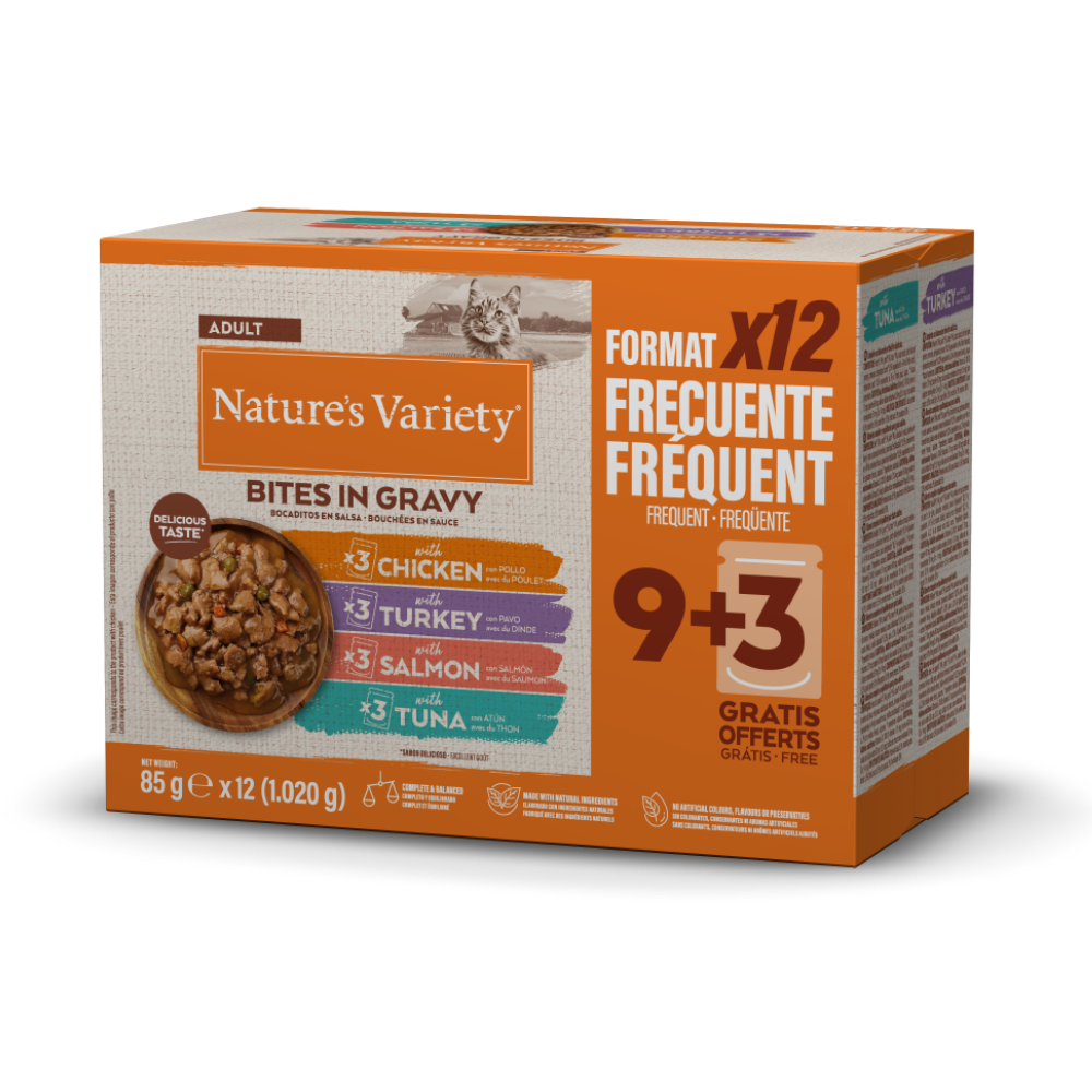 Nature's Variety Pack 12 Bocaditos en Salsa Surtido de Sabores 85 g Comida Húmeda para Gatos al mejor precio -todoastorenimal.com