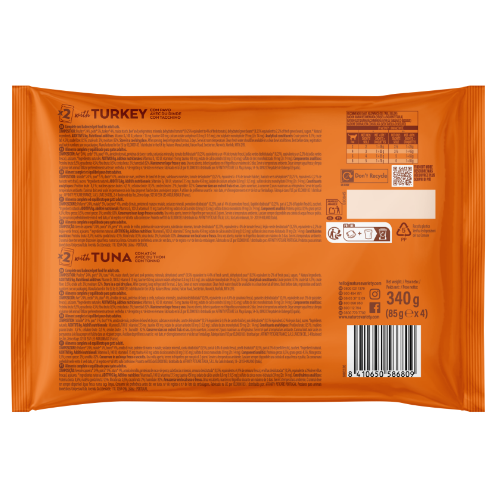 Nature's Variety Pack 4 Bocaditos en Salsa con Pavo y Atún 85 g Comida Húmeda para Gatos al mejor precio -todoastorenimal.com