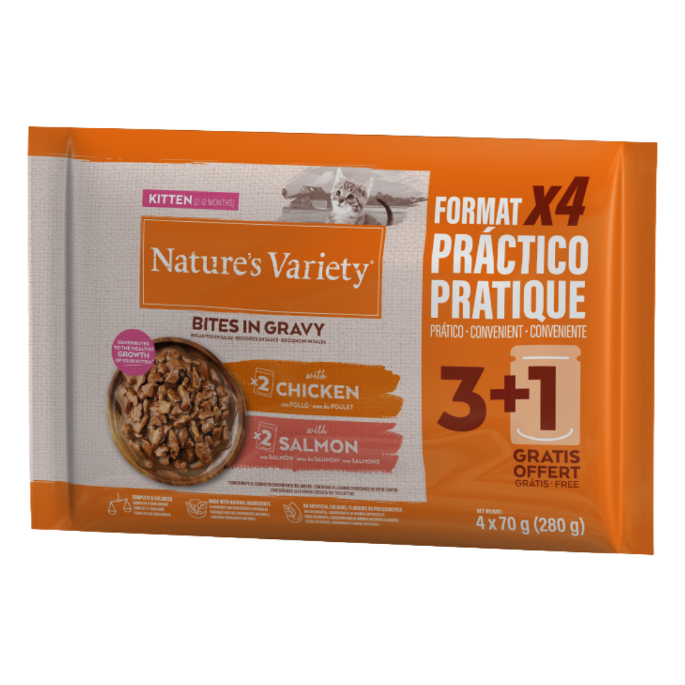 Nature's Variety Pack 4 Bocaditos en Salsa con Pollo y Salmón 85 g Comida Húmeda para Gatos al mejor precio -todoastorenimal.com
