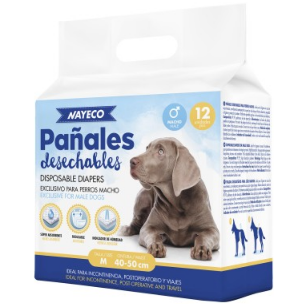 Nayeco Pañal Perro Macho M (40-50 cm) 12Udes. al mejor precio -todoastorenimal.com