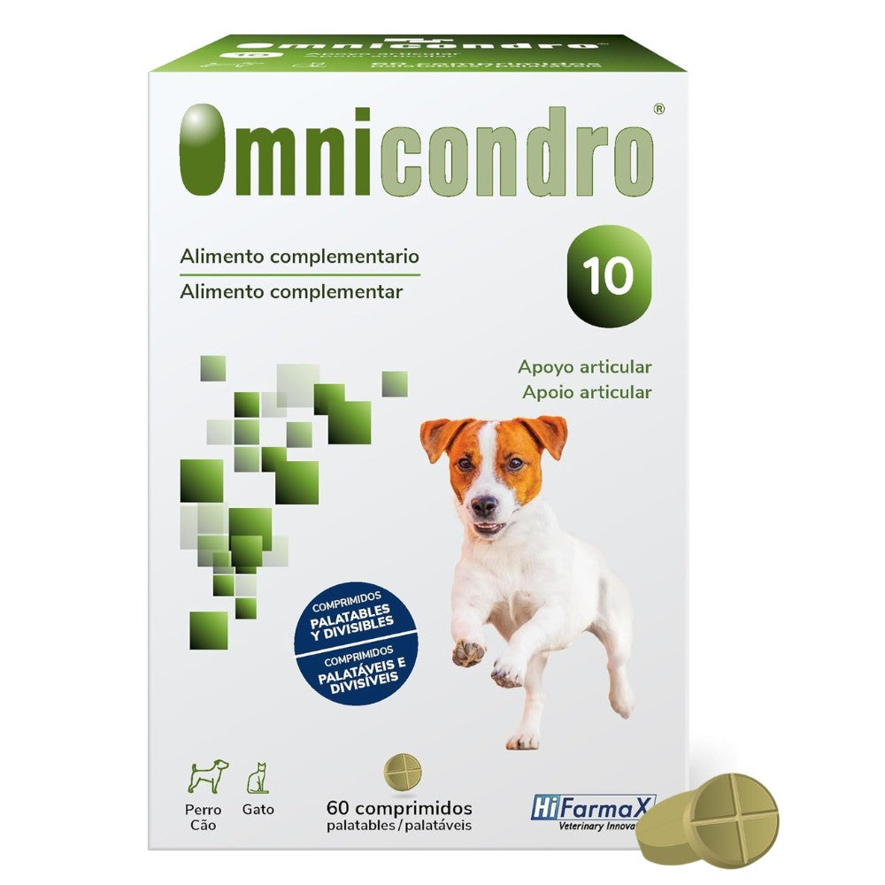 Omnicondro 10 | 60 comprimidos | Condroprotector para Perros, Gatos y Cachorros con Glucosamina y Condroitina | Suplemento Nutricional para Reforzar Articulaciones | Hifarmax al mejor precio -todoastorenimal.com
