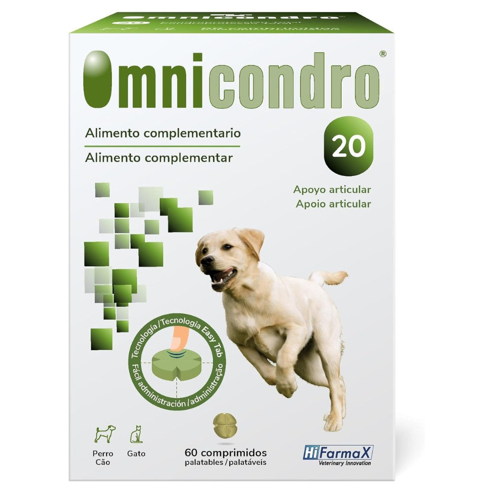 Omnicondro 20 | 60 comprimidos | Condroprotector para Perros y Gatos con Glucosamina y Condroitina | Suplemento Nutricional para Reforzar Articulaciones | Hifarmax al mejor precio -todoastorenimal.com