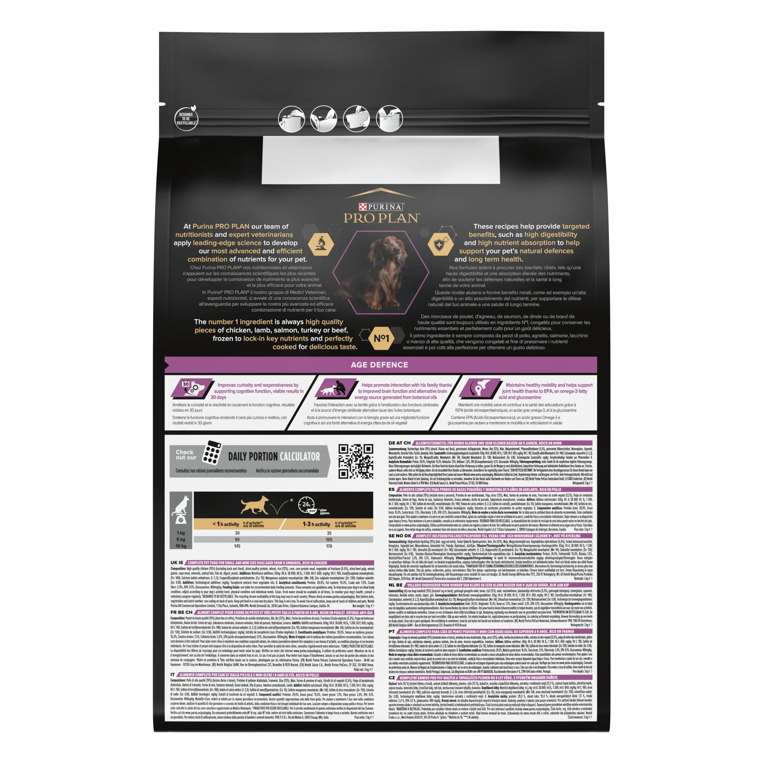 Pro Plan Dog Small & Mini Adult Agedefen 9+ Pollo 3 kg al mejor precio -todoastorenimal.com