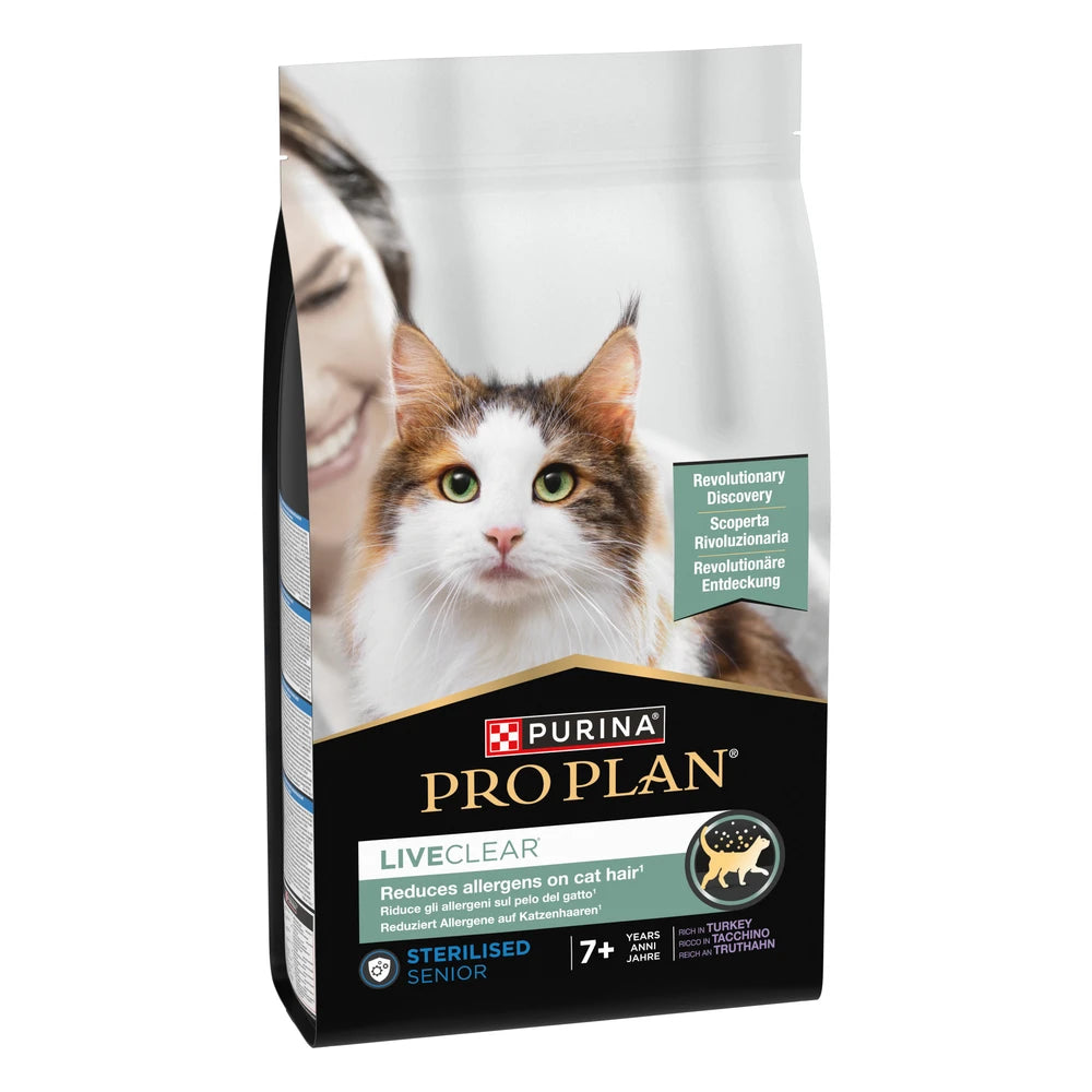 Pro Plan LiveClear Sterilised 7+ Senior Pavo Pienso Reduce Alérgenos sobre el Pelo del Gato al mejor precio -todoastorenimal.com