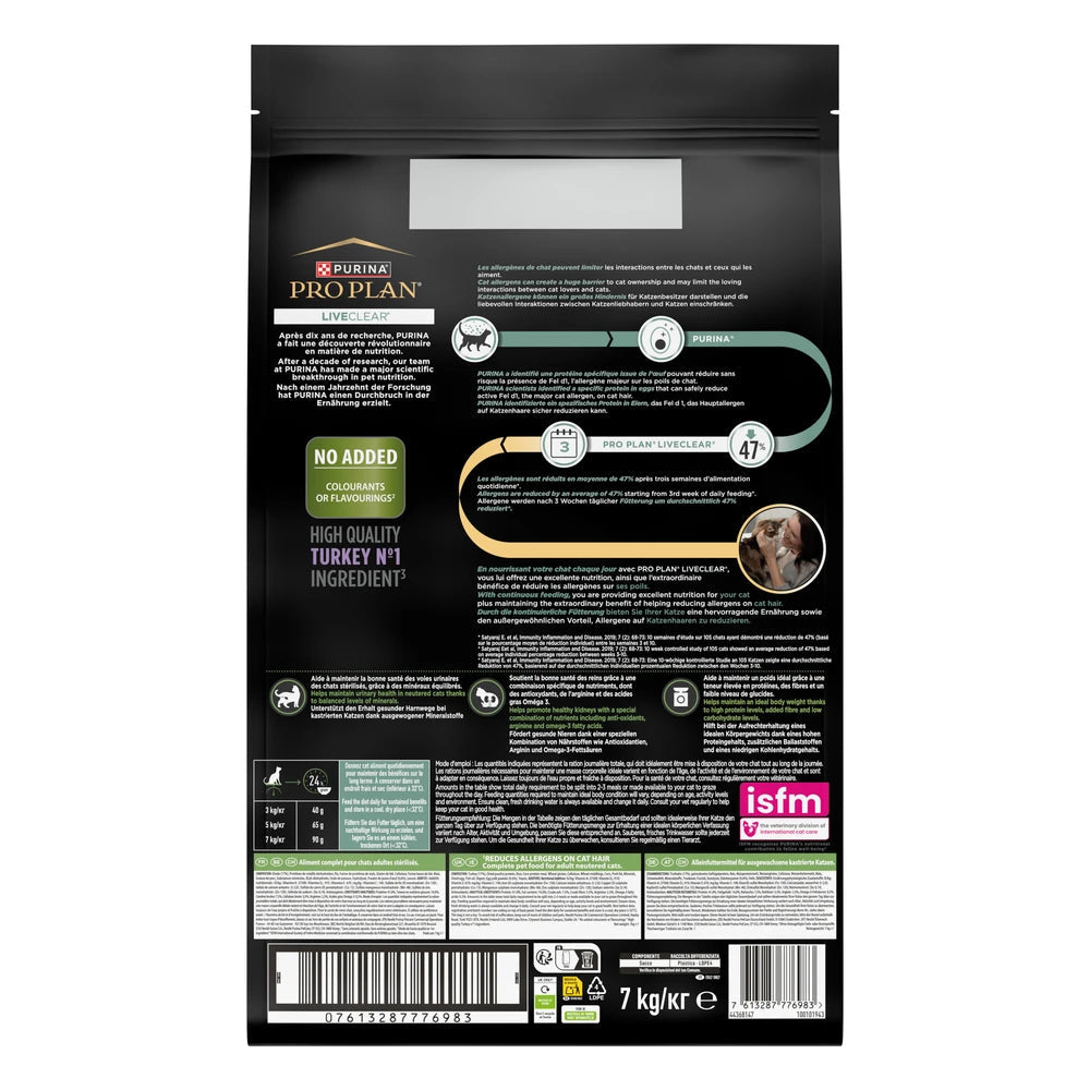 Pro Plan LiveClear Sterilised Adult Pavo Pienso Reduce Alérgenos sobre el Pelo del Gato al mejor precio -todoastorenimal.com
