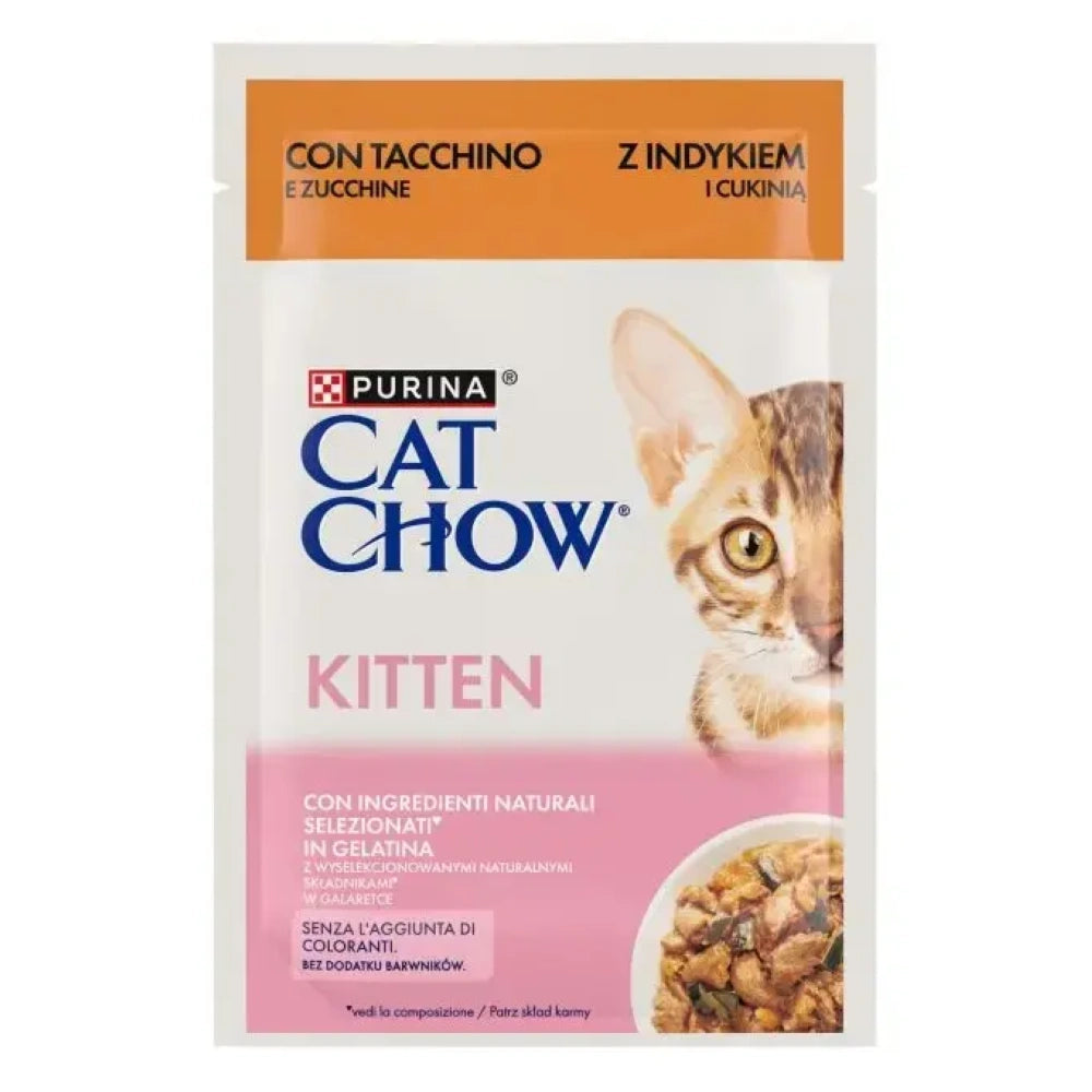 Purina Cat Chow Kitten Pavo y Calabacín Sobre Comida Húmeda para Gatos 85g al mejor precio -todoastorenimal.com