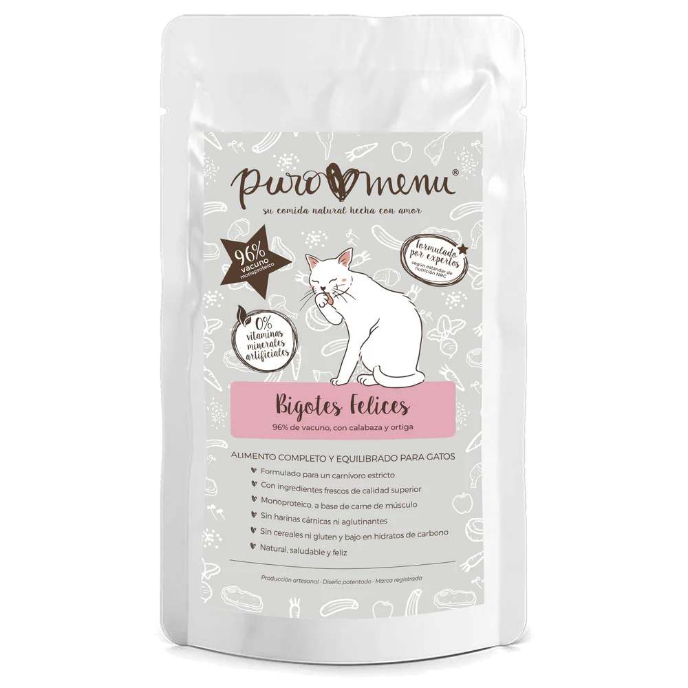 Puro Menú BIO Bigotes Felices Comida Húmeda de Vacuno para Gatos al mejor precio -todoastorenimal.com