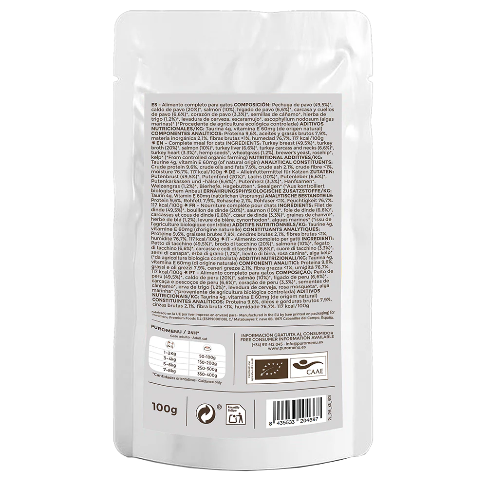 Puro Menú BIO Michi Mimos Comida Húmeda de Pavo y Salmón para Gatos al mejor precio -todoastorenimal.com