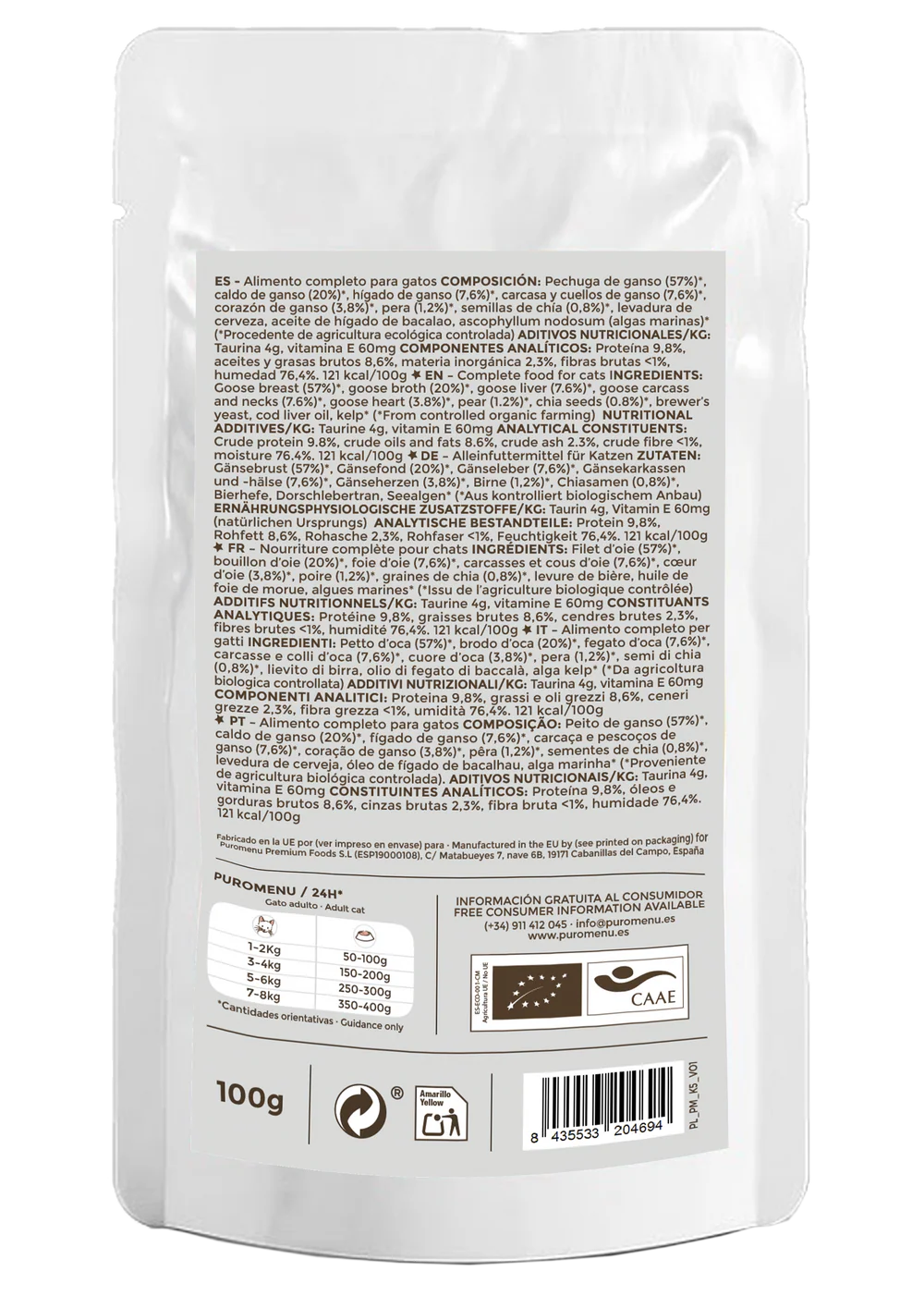 Puro Menú BIO Zarpitas de Amor Comida Húmeda de Ganso para Gatos al mejor precio -todoastorenimal.com