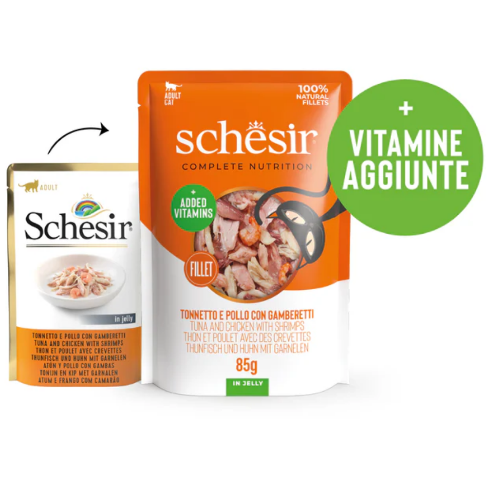 Schesir Sobres Gato 85 g Atún, Pollo y Gambas al mejor precio -todoastorenimal.com